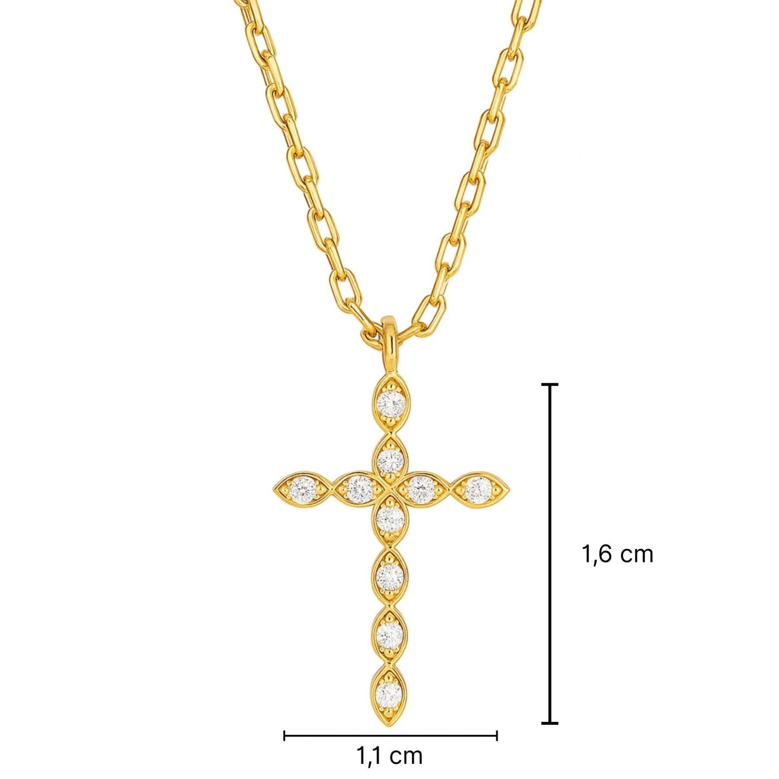 Collier croix dorée en argent 925, serti de zircons brillants, maille forçat féminine, modèle Isis