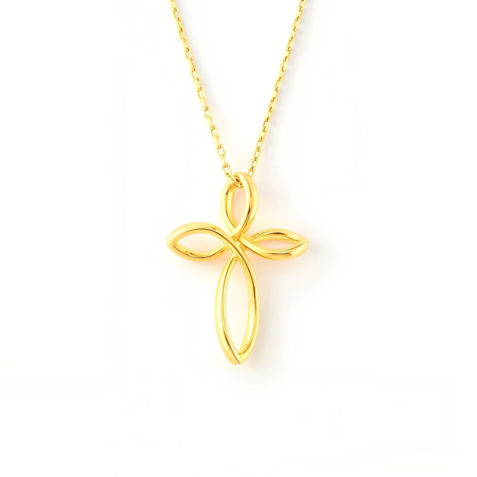 Collier croix dorée en argent massif, forme pétale ajourée, style moderne et spirituel, modèle Léona