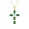 Collier croix émeraude pour femme, en cuivre, pendentif serti de pierres vertes avec pierre blanche centrale