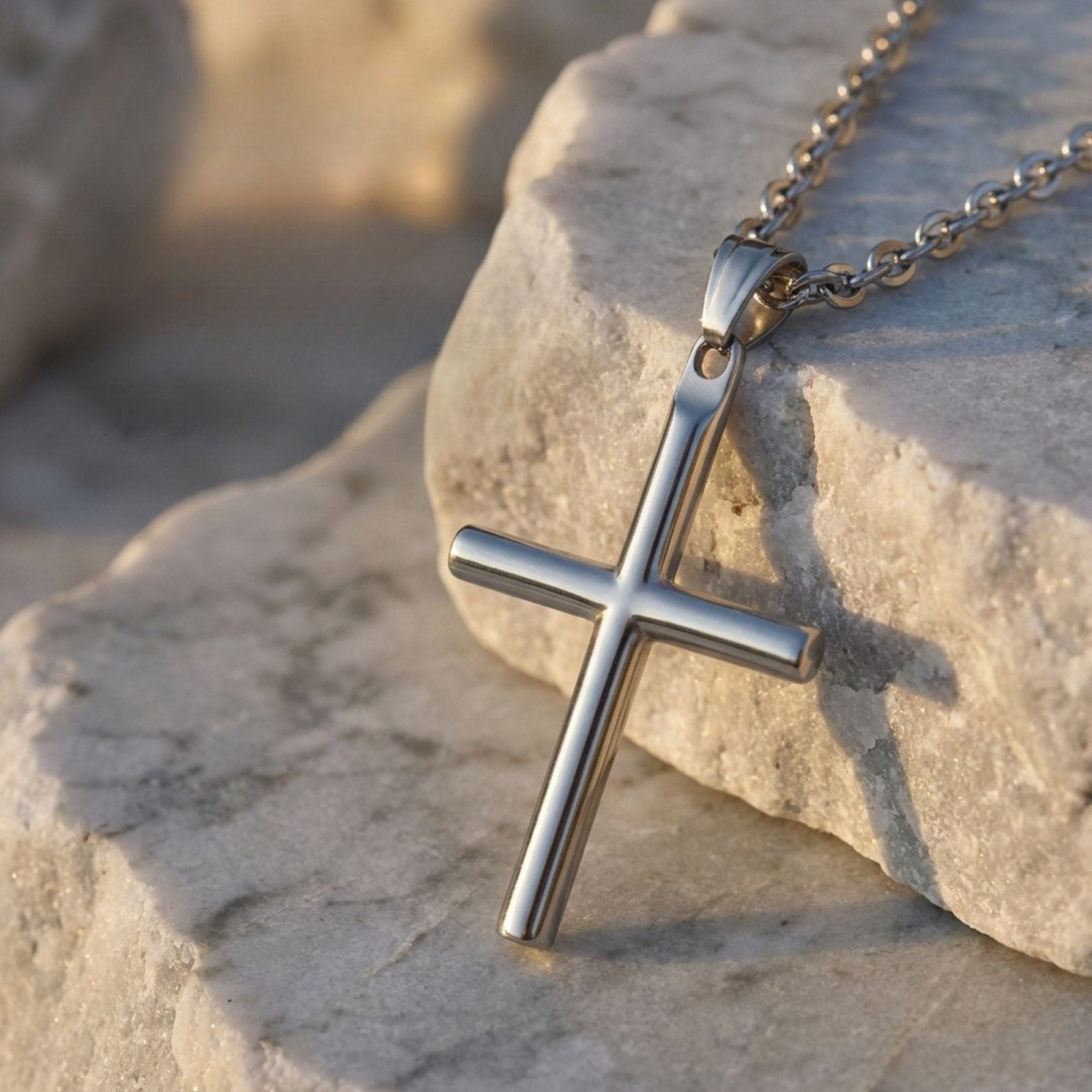 Collier croix en acier inoxydable, chaîne forçat de 50 cm, pour homme ou femme