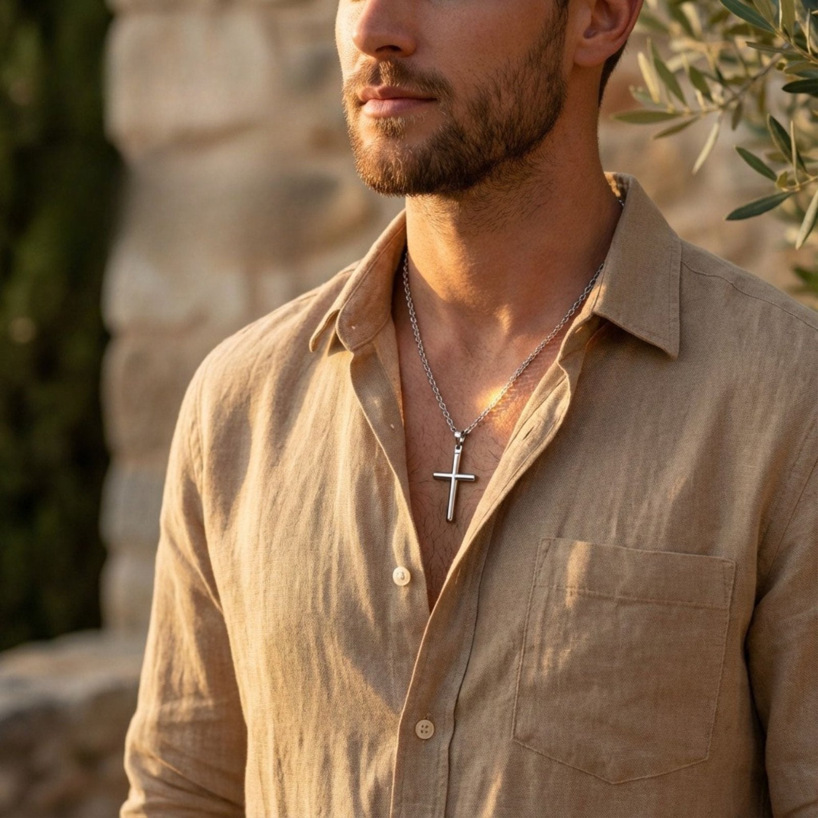 Collier croix en acier inoxydable, chaîne forçat de 50 cm, pour homme ou femme