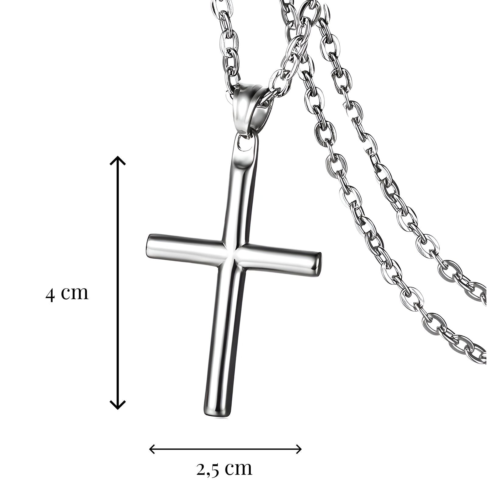 Collier croix en acier inoxydable, chaîne forçat de 50 cm, pour homme ou femme, modèle Théodore