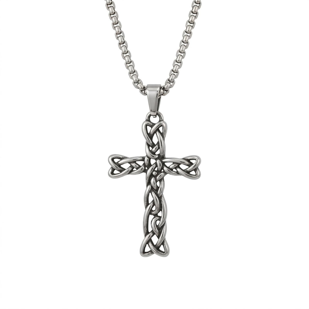 Collier croix entrelacée pour homme, en acier inoxydable, style punk