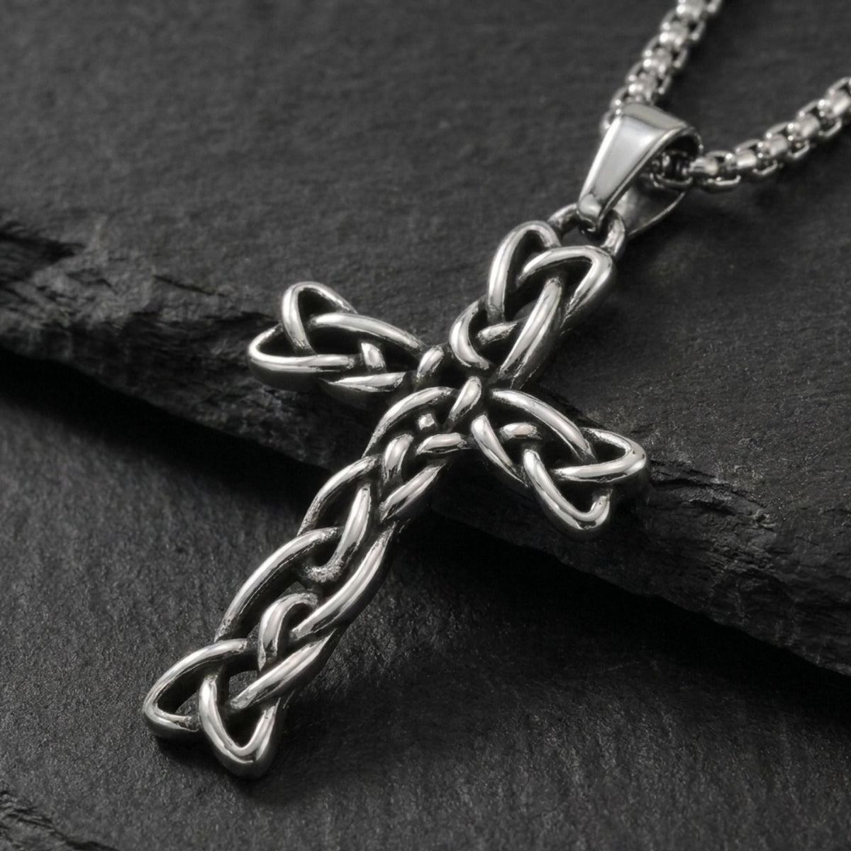 Collier croix entrelacée pour homme, en acier inoxydable, style punk
