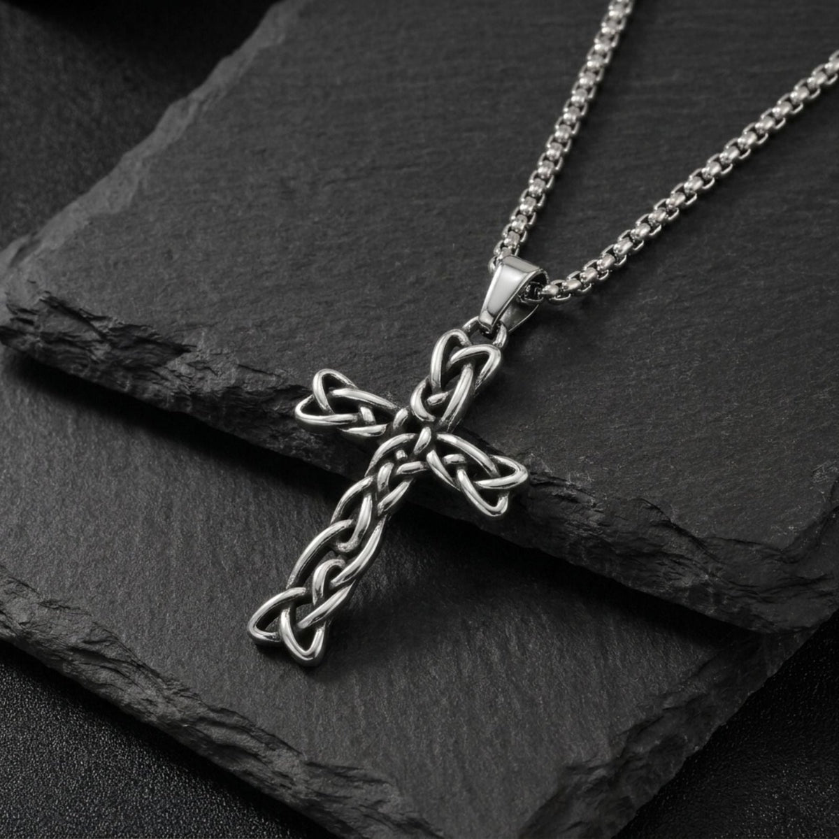 Collier croix entrelacée pour homme, en acier inoxydable, style punk