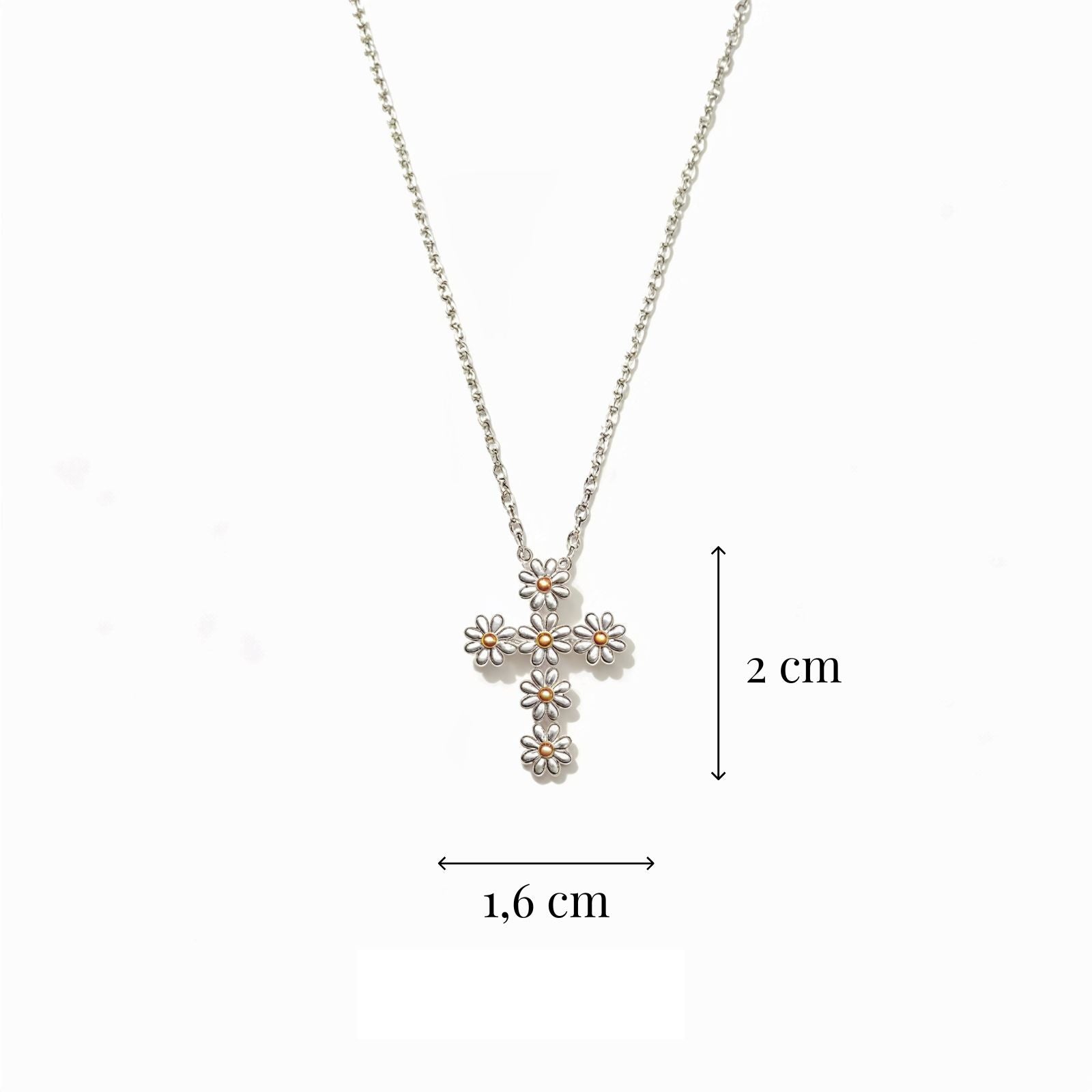 Collier croix florale en argent 925, pendentif marguerites bicolores, bijou discret pour femme, modèle Marguerite