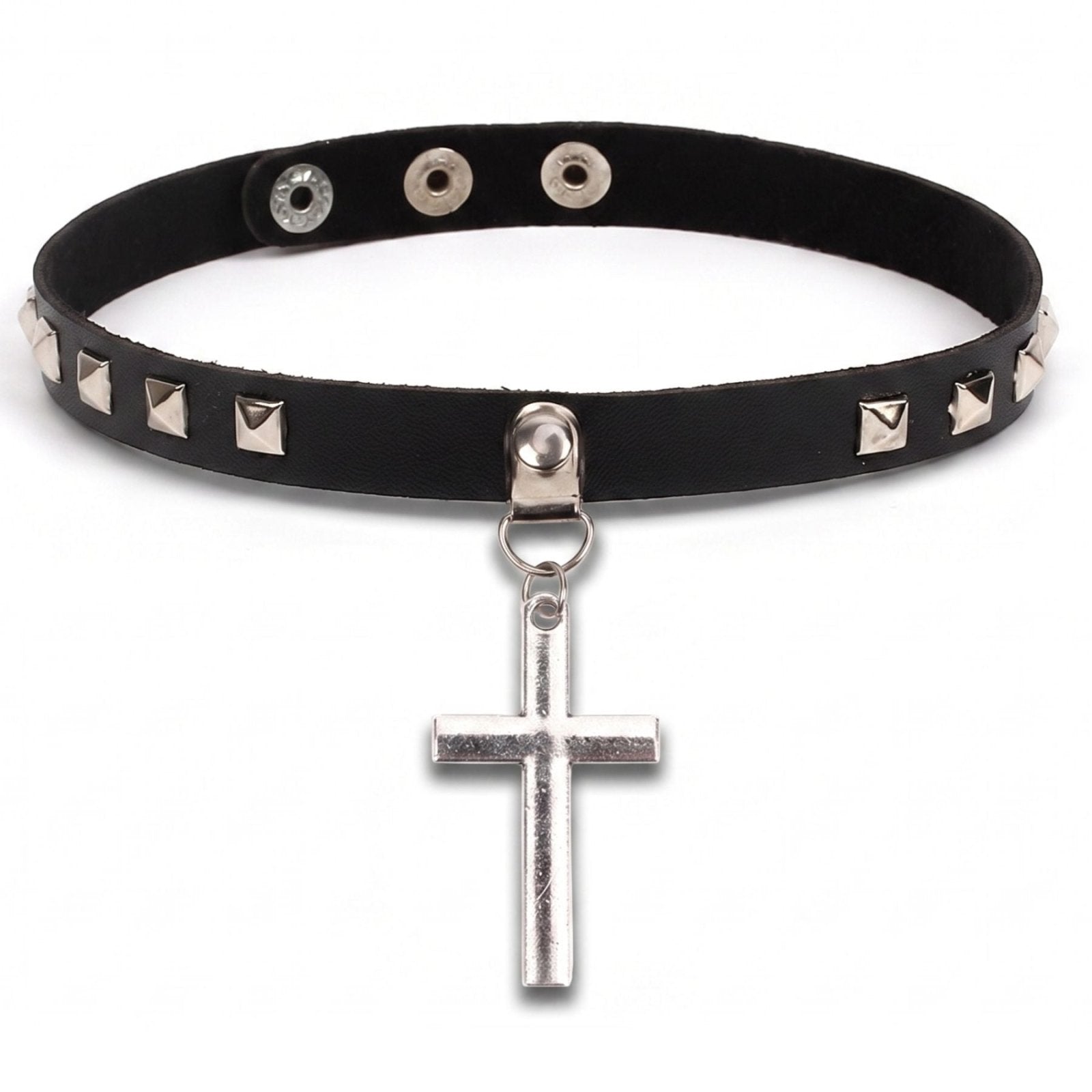 Collier croix gothique cuir pour femme, avec pendentif croix en alliage métallique