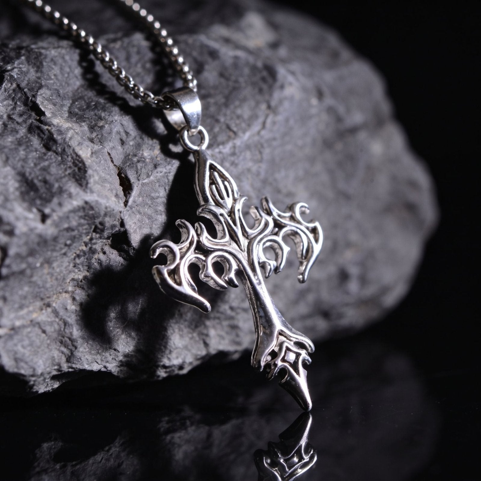 Collier croix gothique homme, en alliage de zinc, finition antique