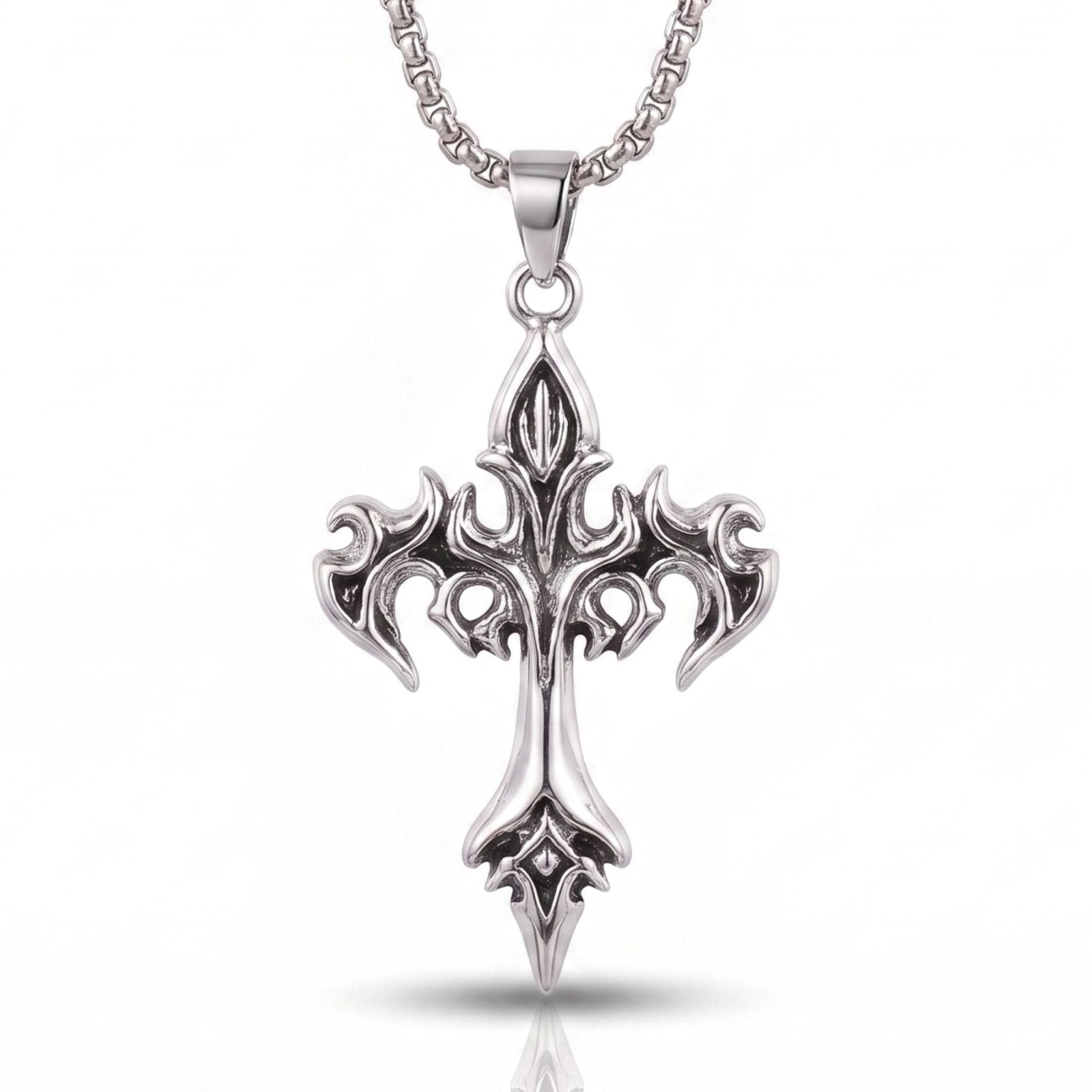 Collier croix gothique homme, en alliage de zinc, finition antique