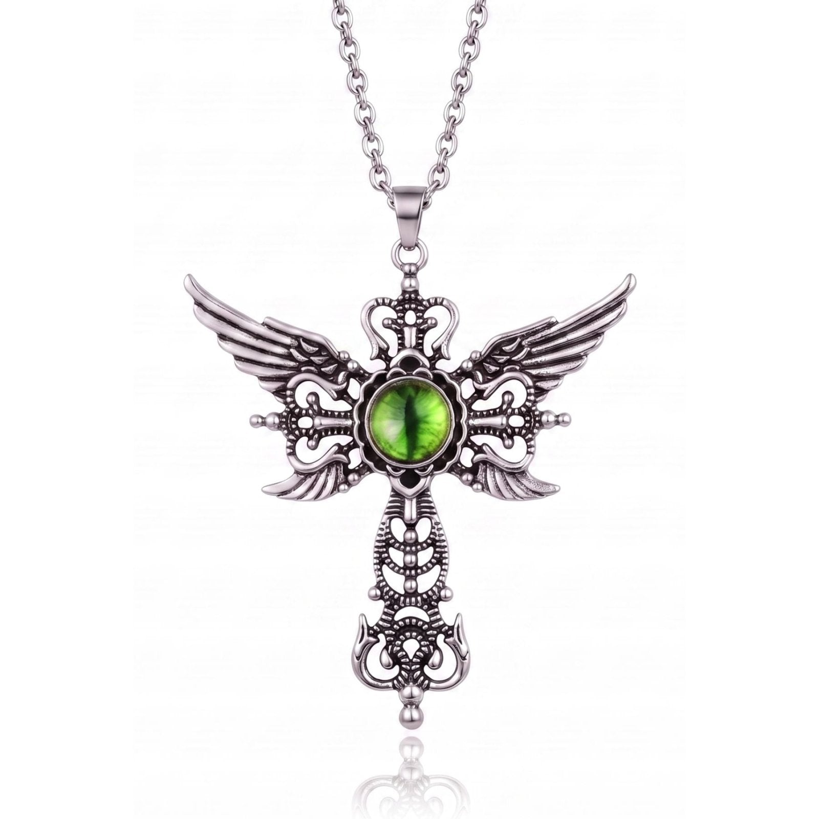 Collier croix gothique unisexe en alliage de zinc argenté avec pierre