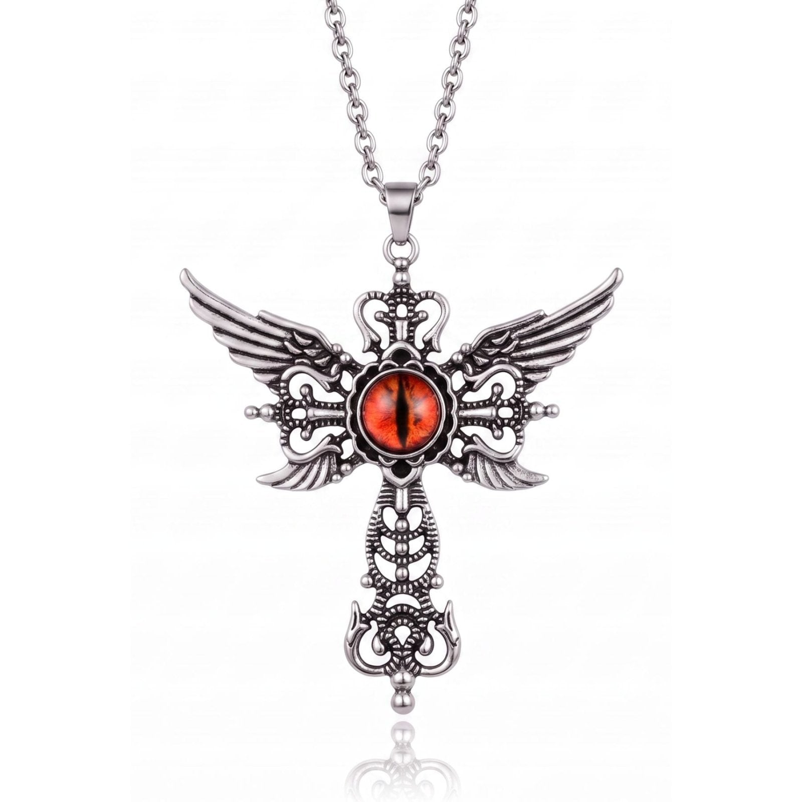 Collier croix gothique unisexe en alliage de zinc argenté avec pierre