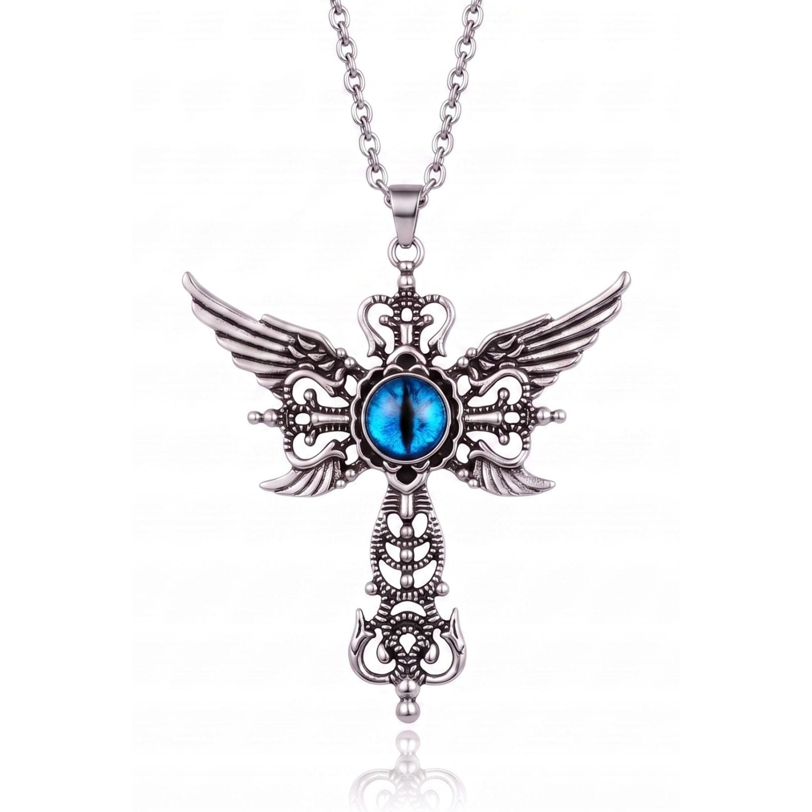 Collier croix gothique unisexe en alliage de zinc argenté avec pierre