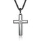 Collier croix homme en acier brossé et zircon, chaîne noire, style minimaliste, modèle Célestin