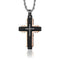 Collier croix homme en acier noir et rosé, maille corde argentée, strass incrustés, Modèle Adriel