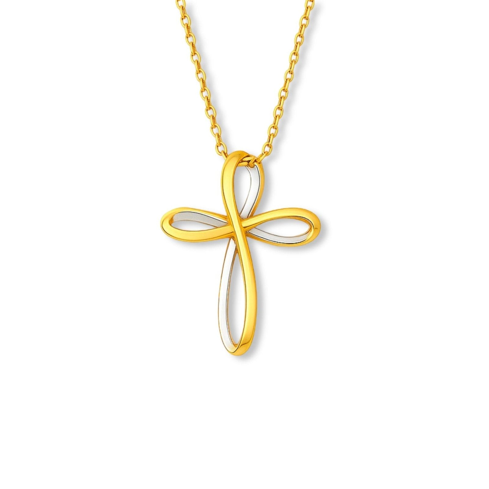 Collier croix infinie en argent 925, pendentif bicolore doré et argenté, style moderne spirituel, modèle Olympe