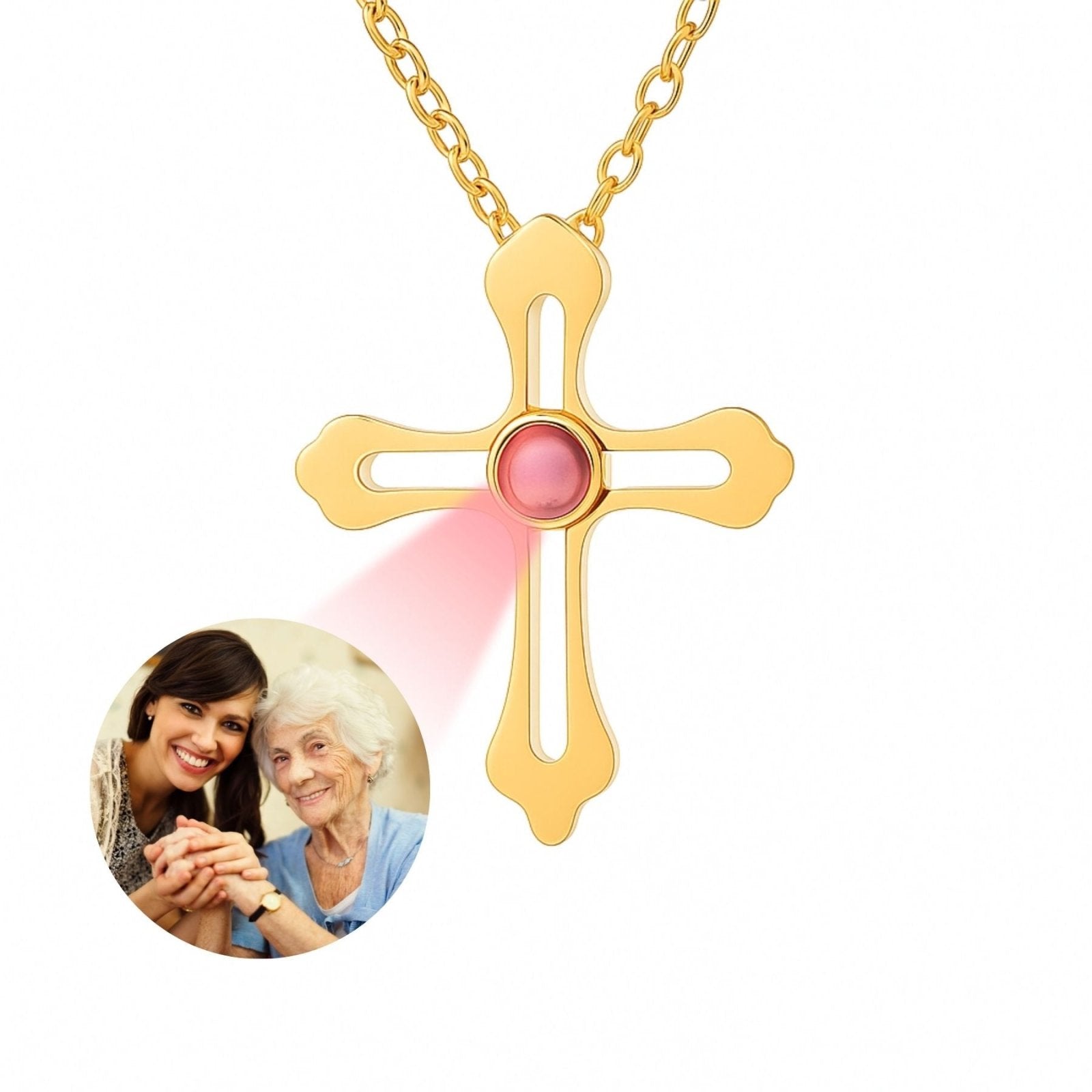 Collier croix personnalisable, avec photo projetée, en acier inoxydable, modèle Celestia