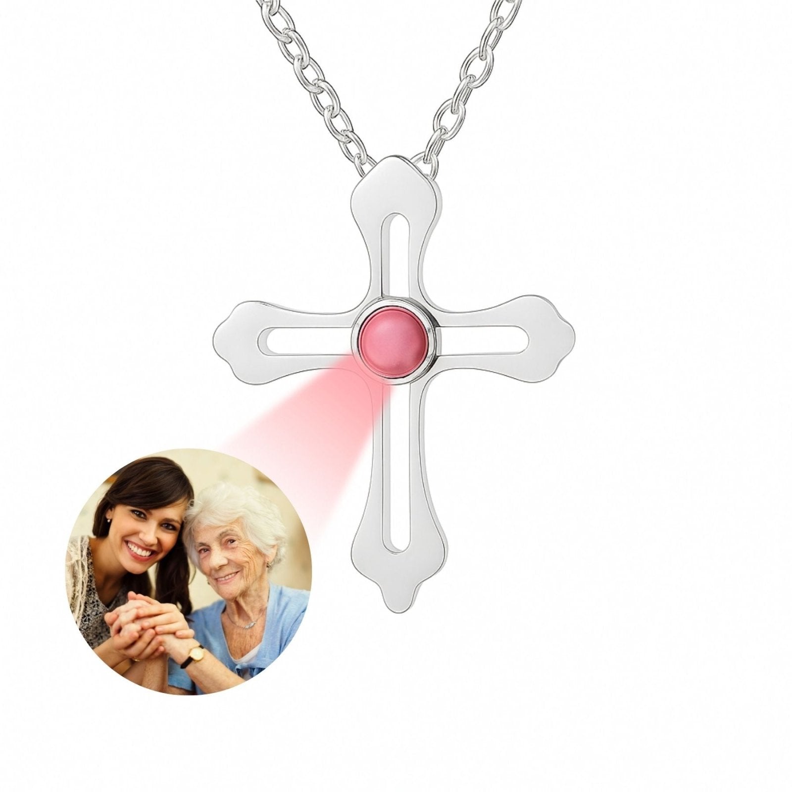 Collier croix personnalisable, avec photo projetée, en acier inoxydable, modèle Celestia