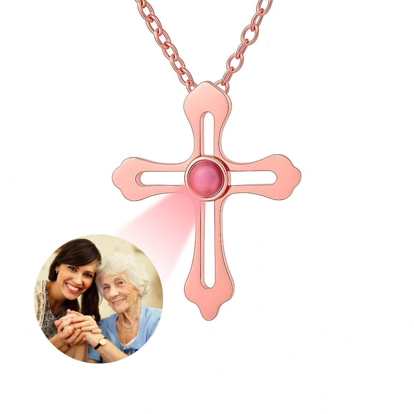 Collier croix personnalisable, avec photo projetée, en acier inoxydable, modèle Celestia