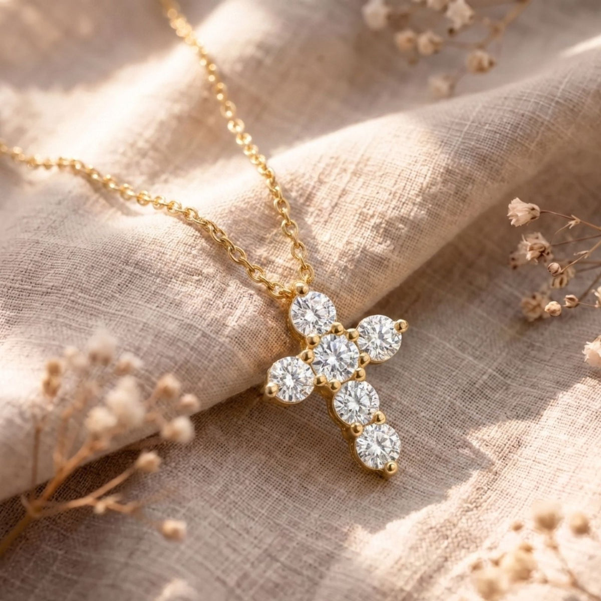 Collier croix pour femme, en argent 925 doré, avec zircons, style élégant