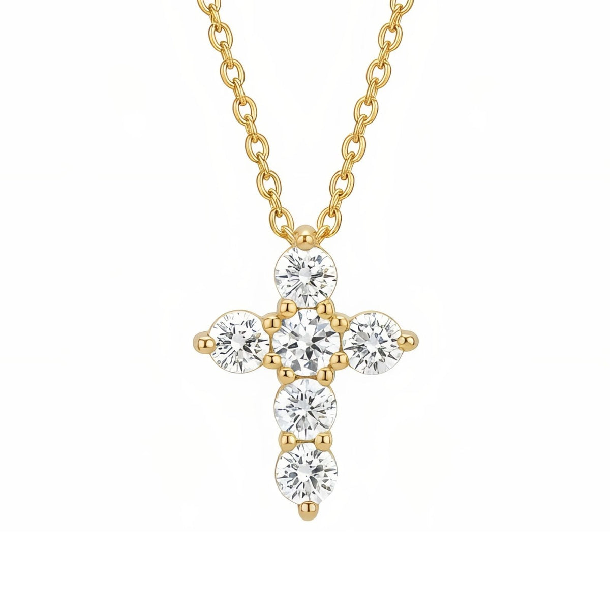 Collier croix pour femme, en argent 925 doré, avec zircons, style élégant
