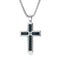 Collier croix pour homme, acier 316L et insert carbone bleu, style moderne, modèle Thomas