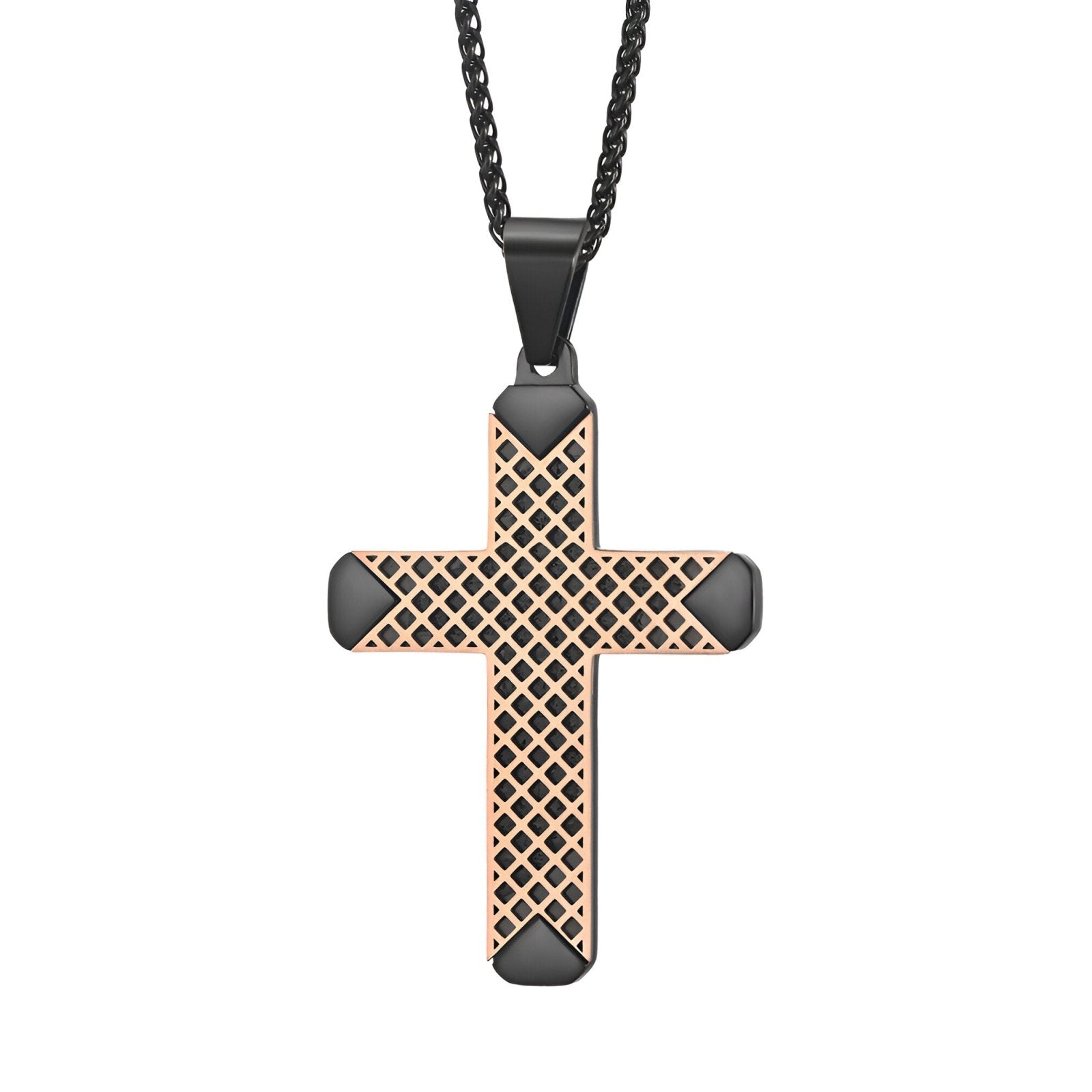 Collier croix style streetwear, acier inoxydable coloré, chaîne noire, modèle Gaël
