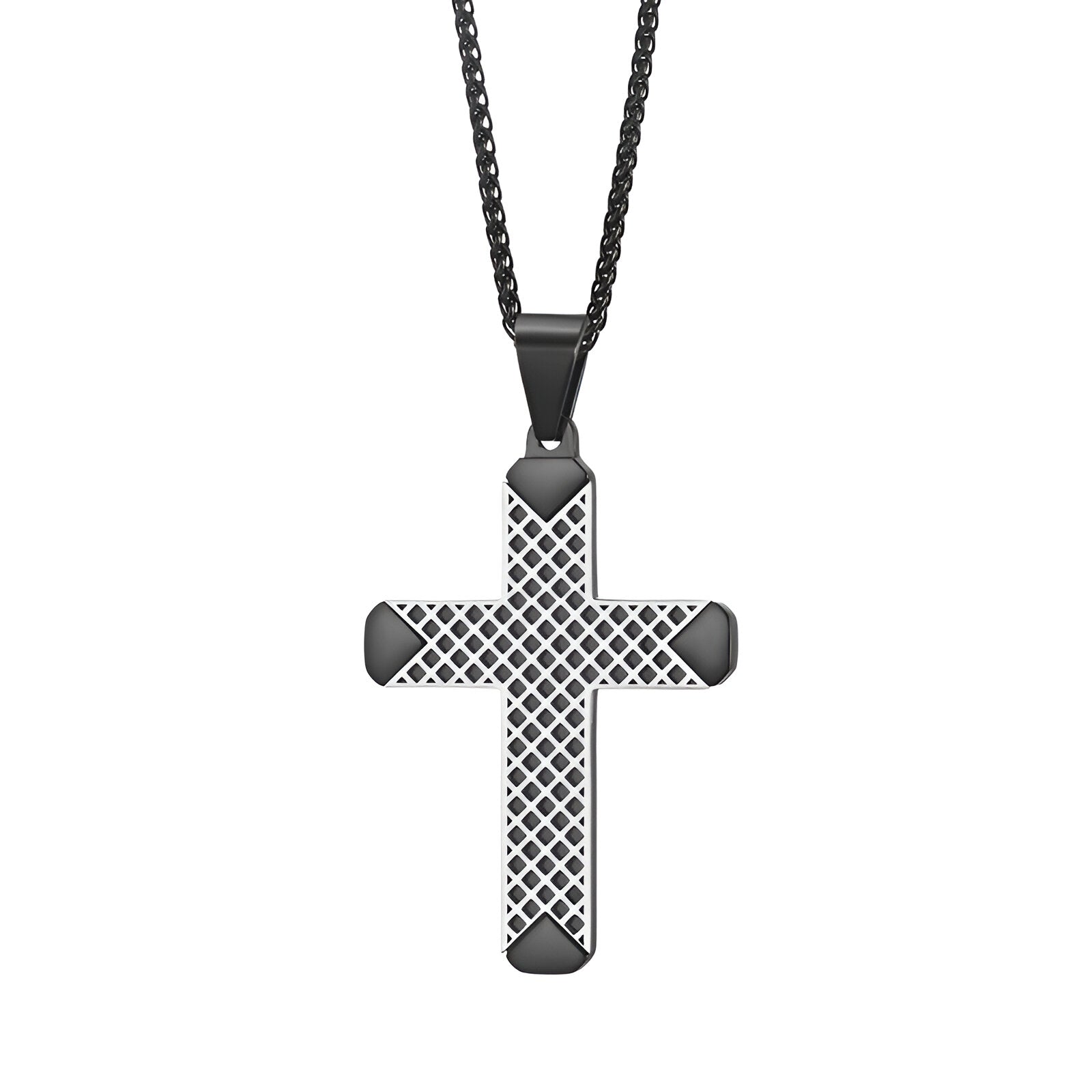 Collier croix style streetwear, acier inoxydable coloré, chaîne noire, modèle Gaël