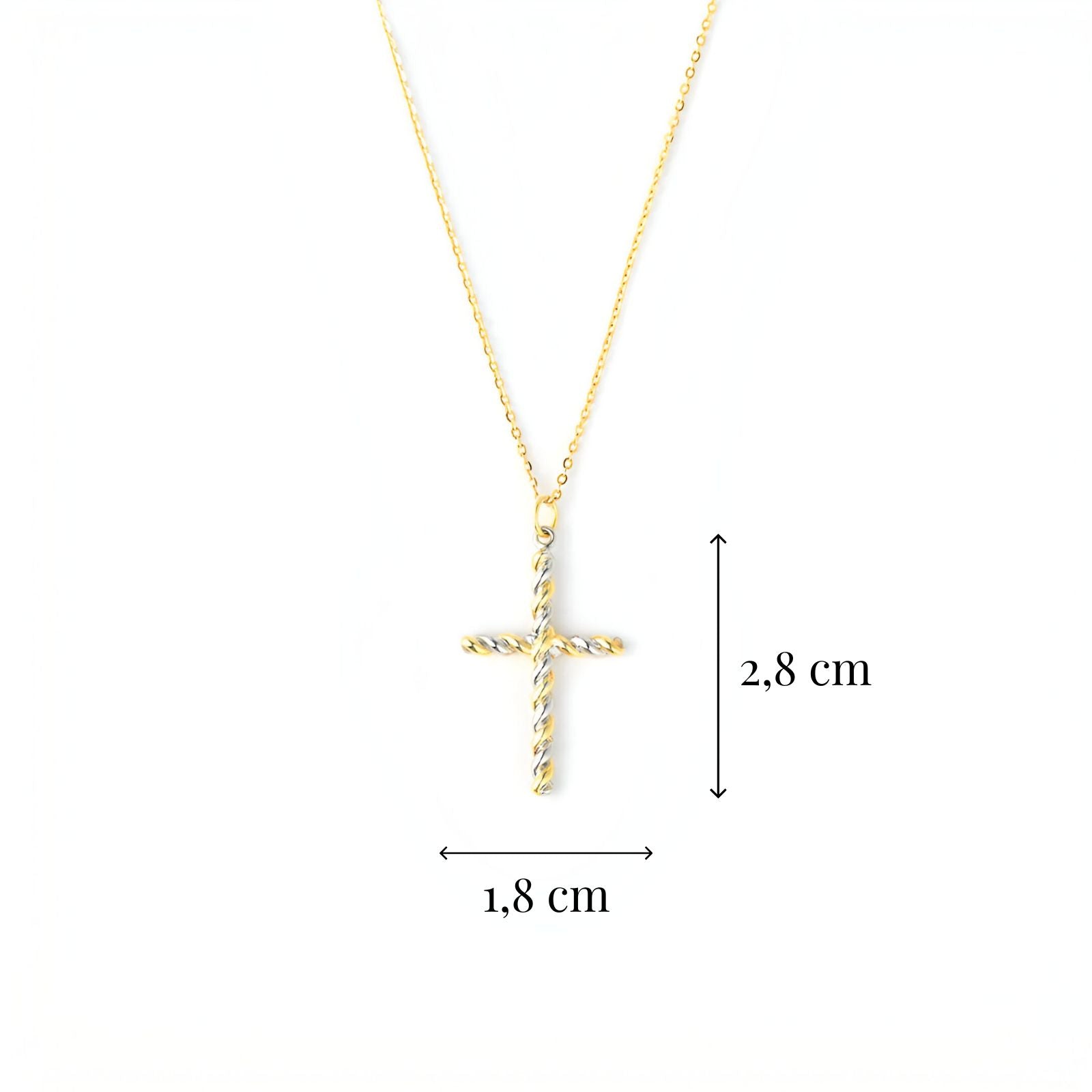Collier croix torsadée bicolore en argent 925, style élégant et spirituel pour femme, modèle Liora