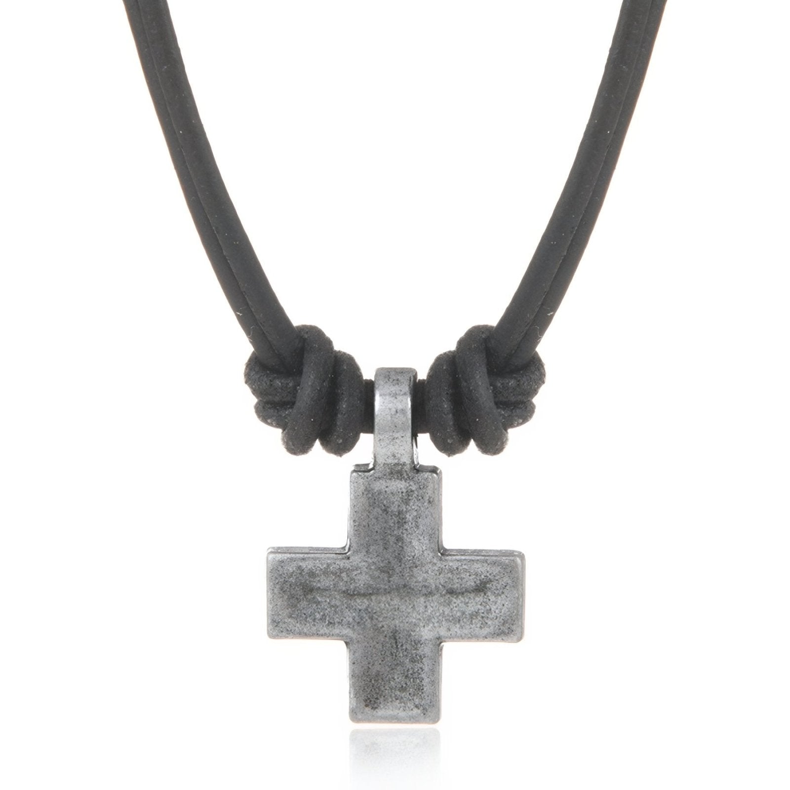 Collier croix vintage unisexe, cordon cuir noir ou marron, pendentif en métal vieilli