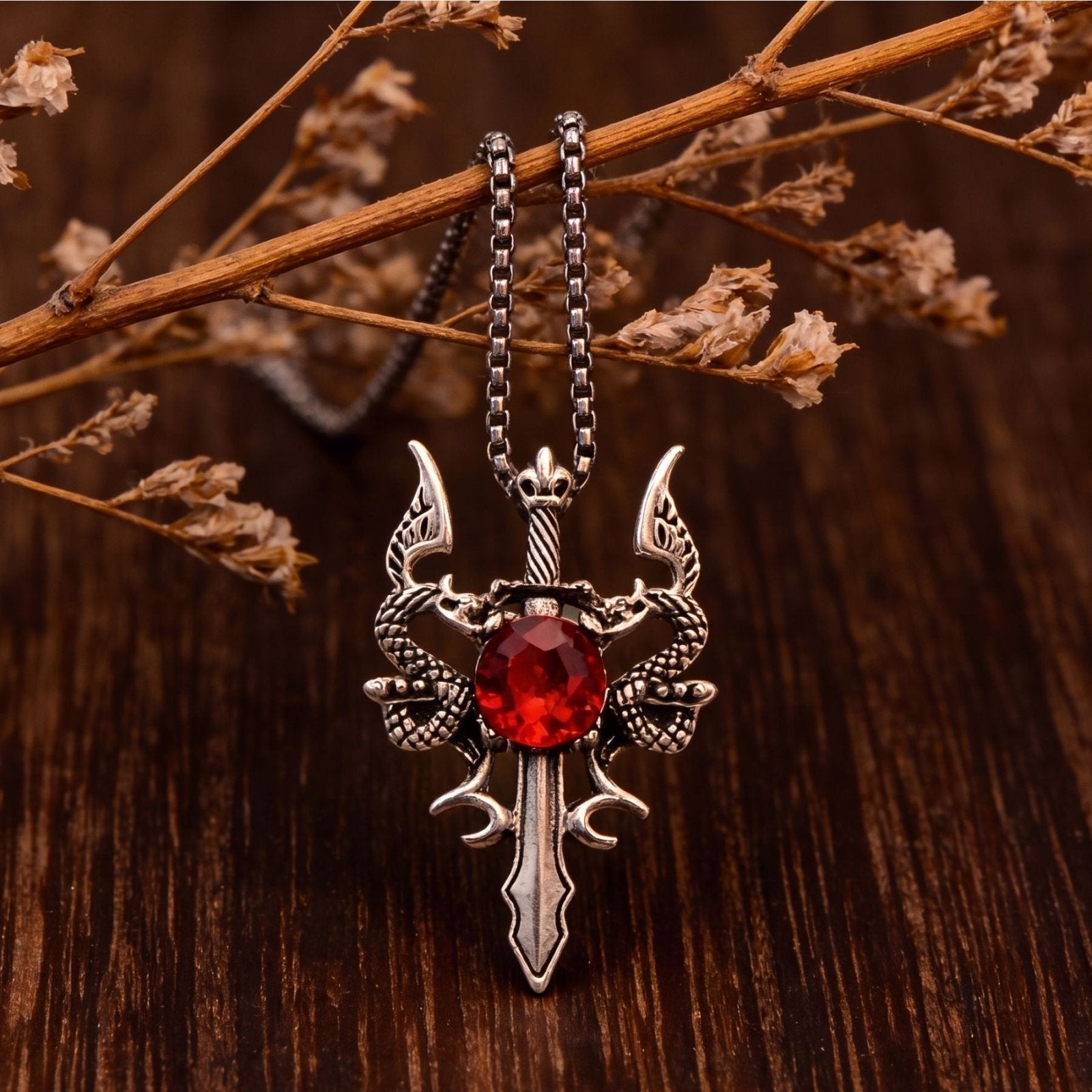 Collier dague dragon unisexe en alliage de zinc argenté avec cristal
