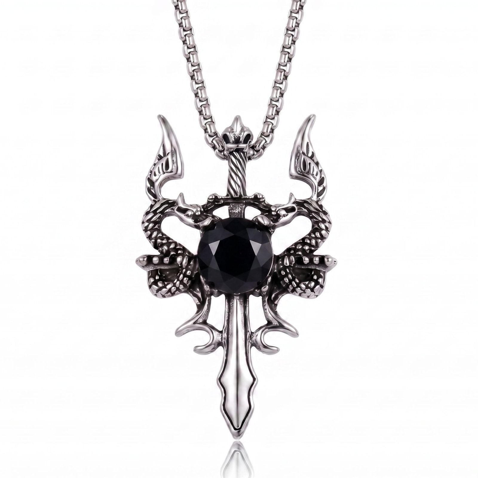 Collier dague dragon unisexe en alliage de zinc argenté avec cristal