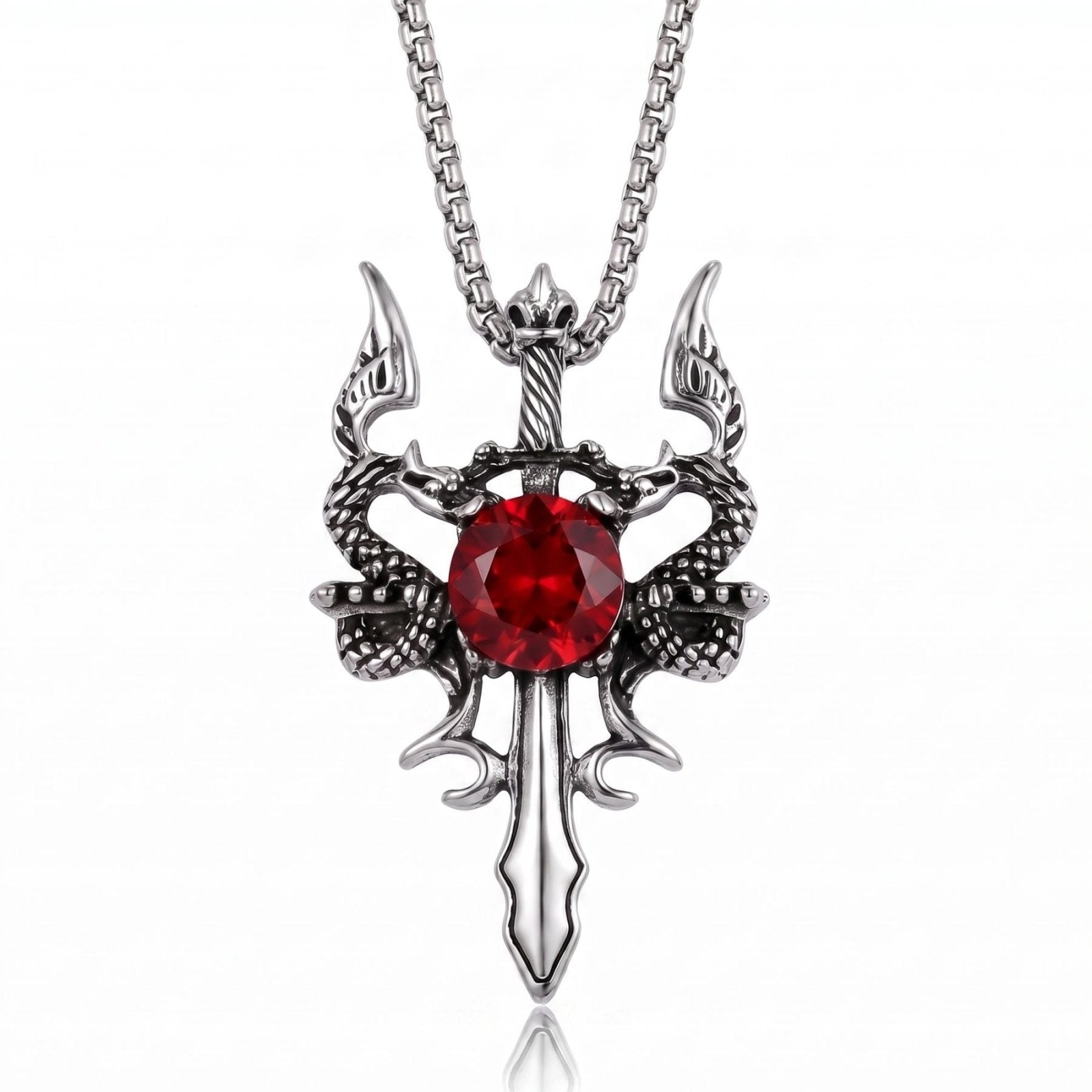 Collier dague dragon unisexe en alliage de zinc argenté avec cristal