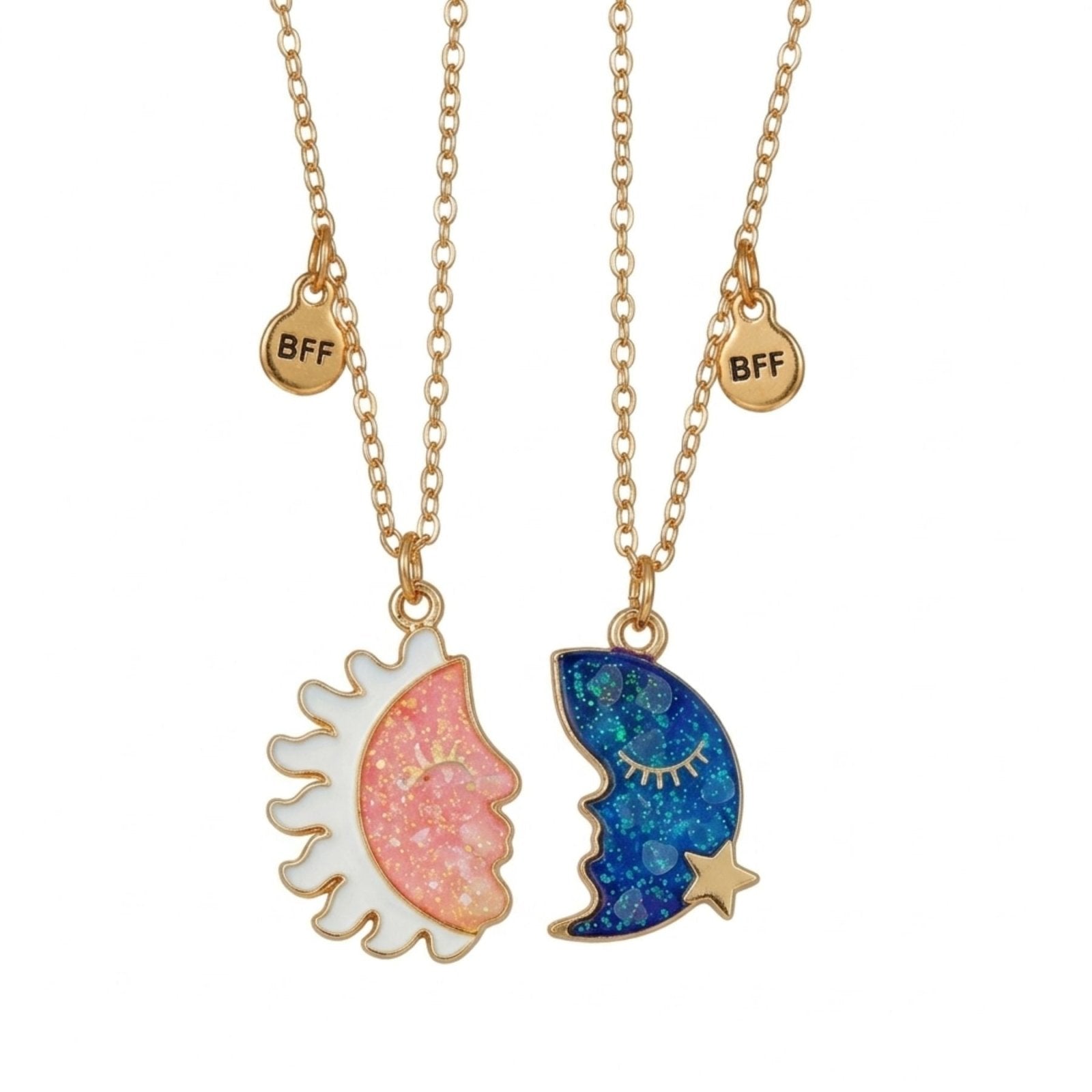 Collier d'amitié BFF avec coeurs phosphorescents, avec pendentif soleil et lune coloré, en alliage et résine