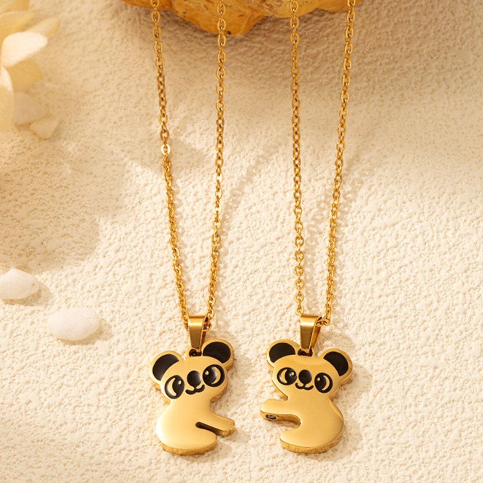 Collier d'amitié pour femme, avec pendentif panda magnétique, en acier inoxydable et émail