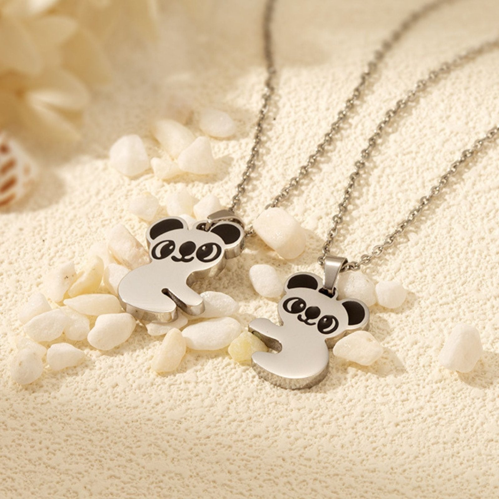 Collier d'amitié pour femme, avec pendentif panda magnétique, en acier inoxydable et émail