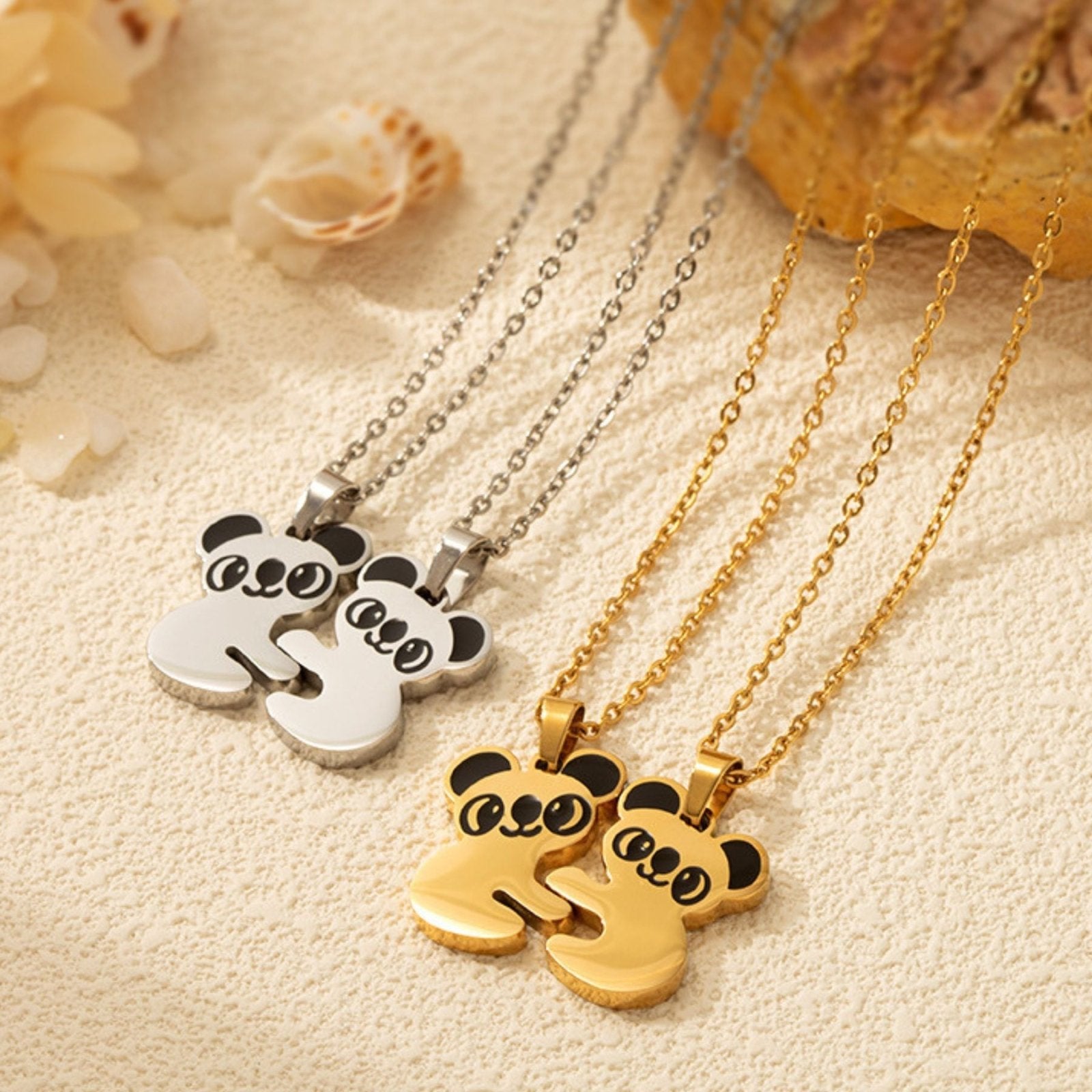 Collier d'amitié pour femme, avec pendentif panda magnétique, en acier inoxydable et émail