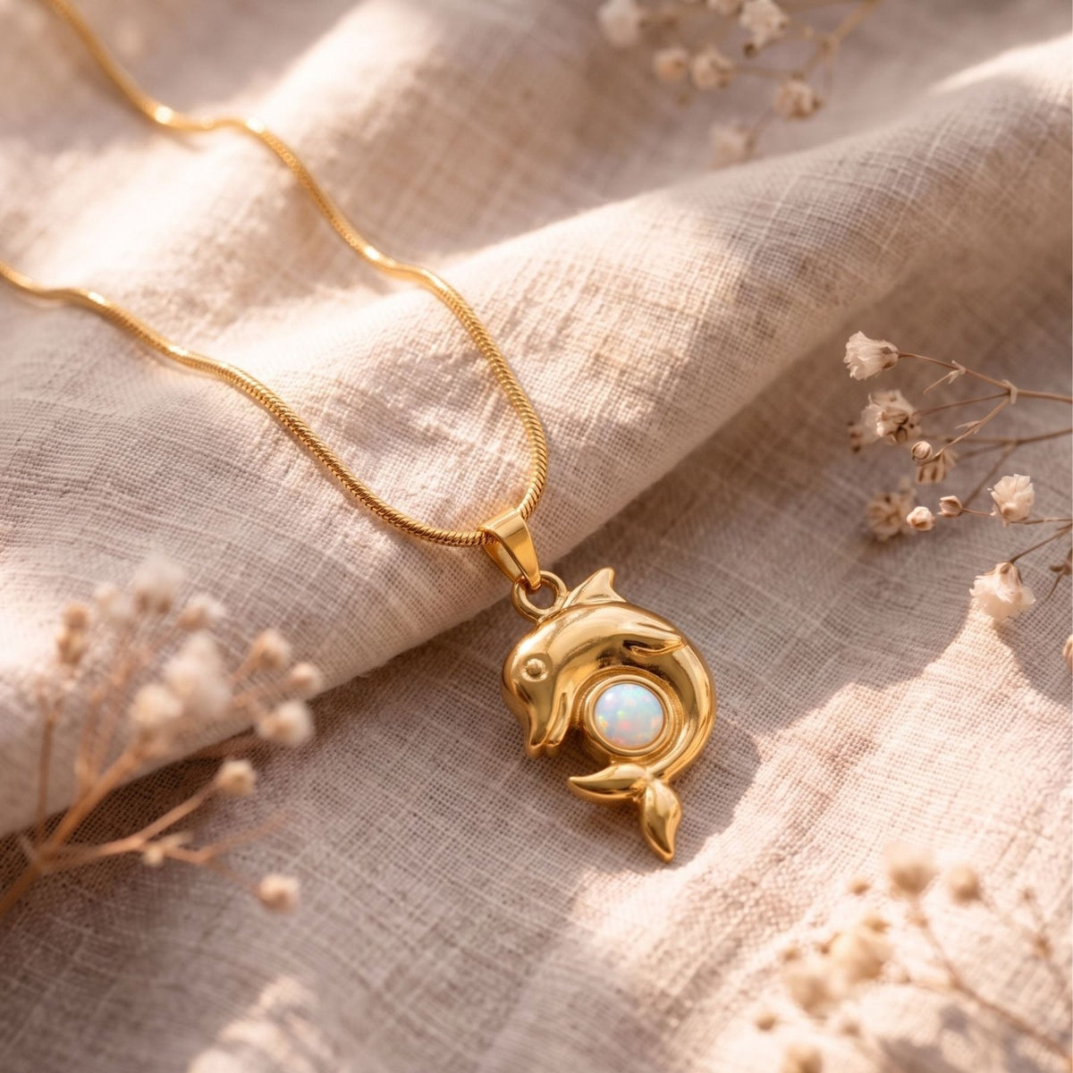 Collier dauphin pour femme, en acier inoxydable doré, pendentif marin avec perle nacrée