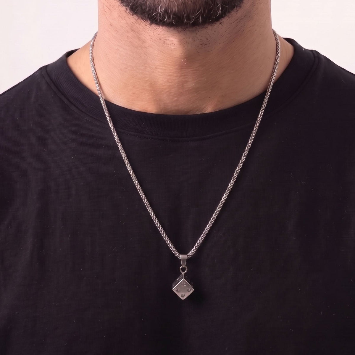 Collier dé à jouer pour homme, en acier inoxydable argenté, pendentif cube avec étoile gravée