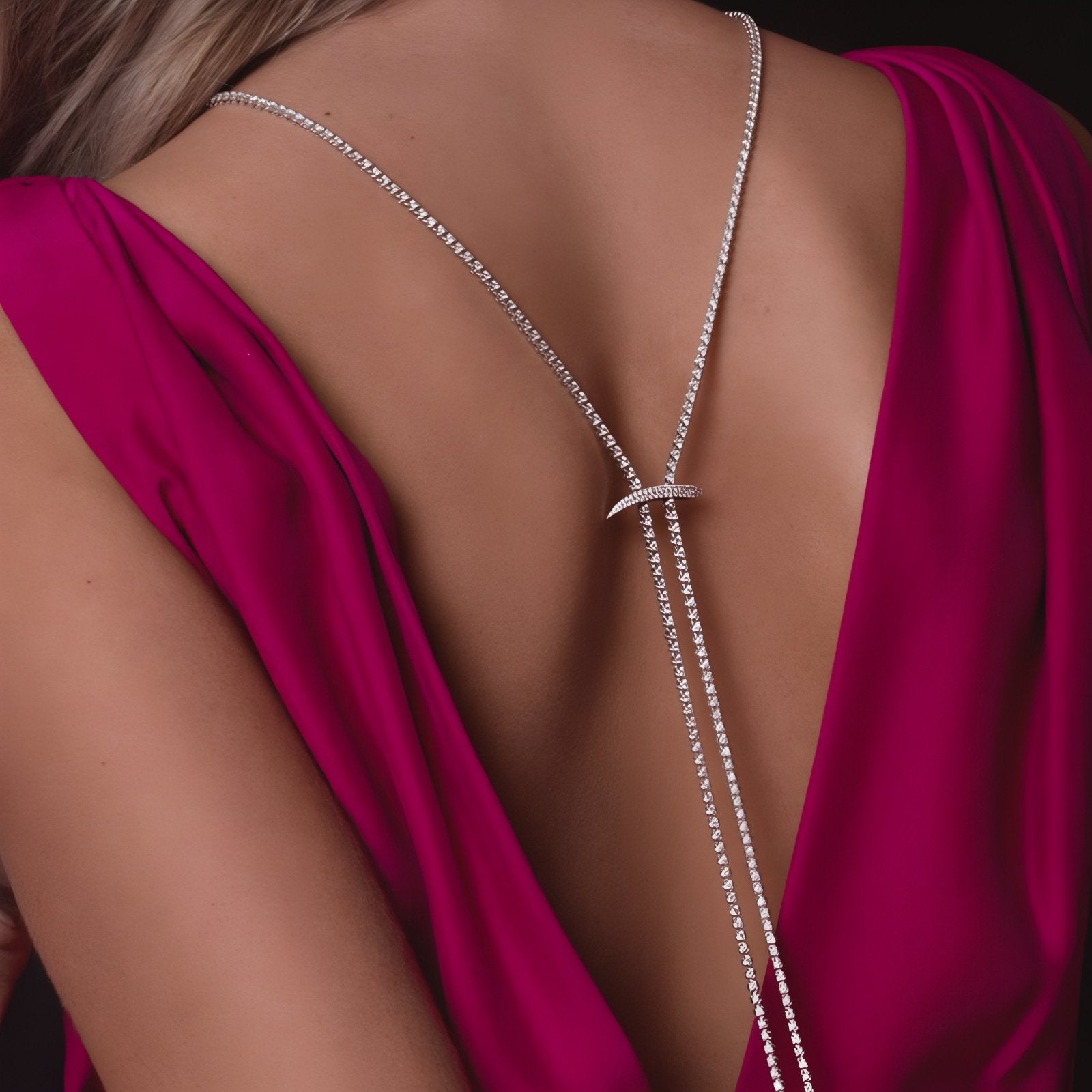 Collier de dos back chain pour femme, avec strass en alliage métallique