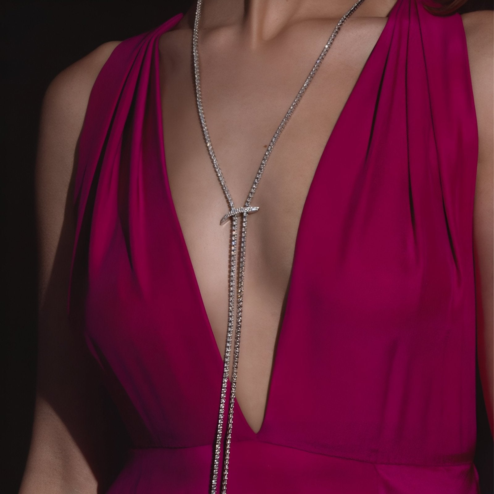 Collier de dos back chain pour femme, avec strass en alliage métallique