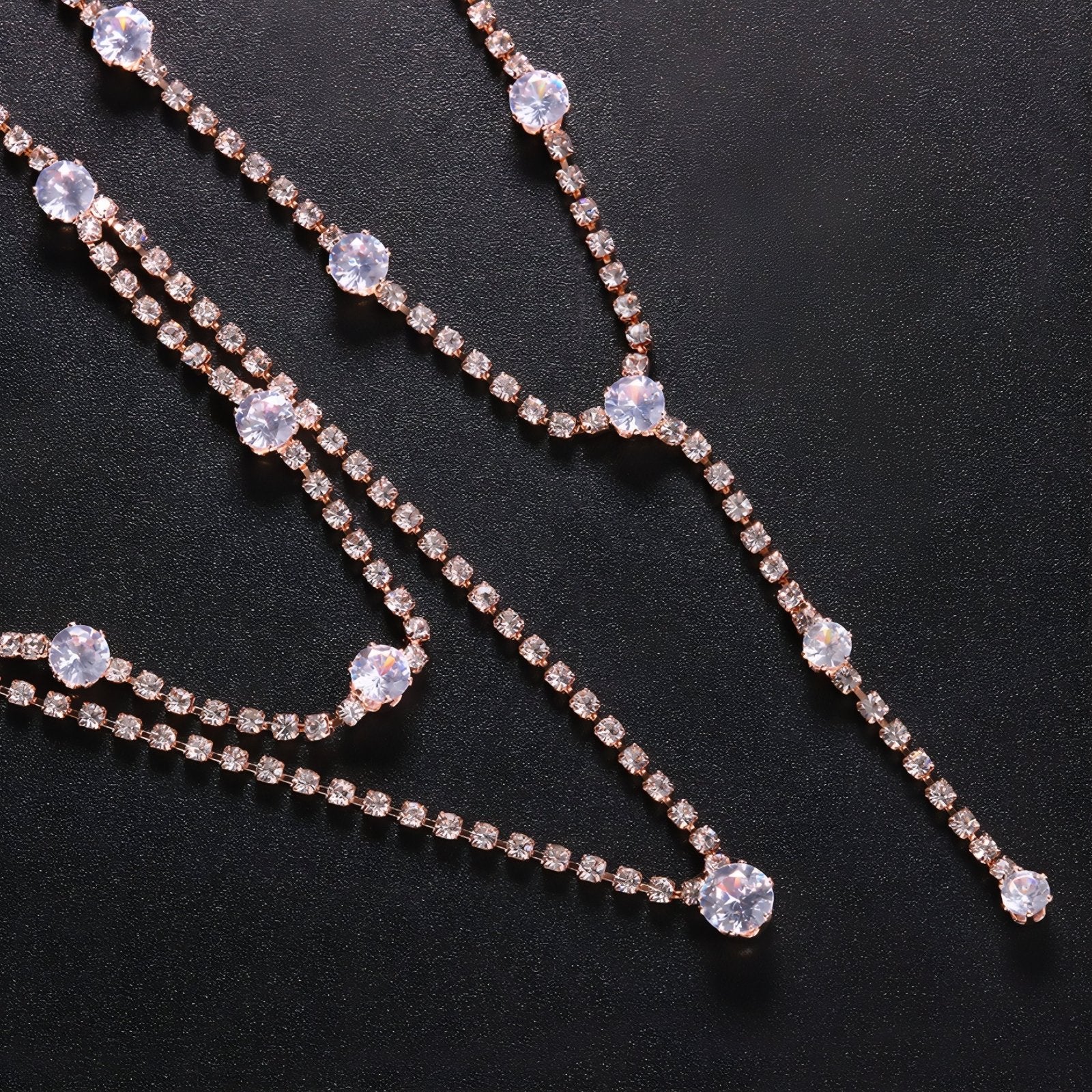 Collier de dos double rang pour femme, avec strass et cristal, en alliage métallique