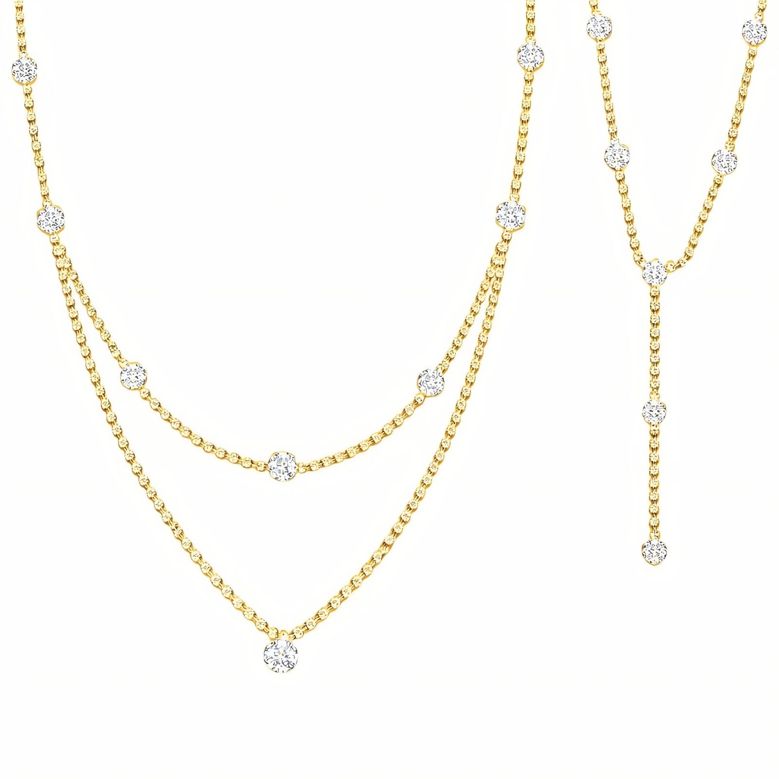 Collier de dos double rang pour femme, avec strass et cristal, en alliage métallique