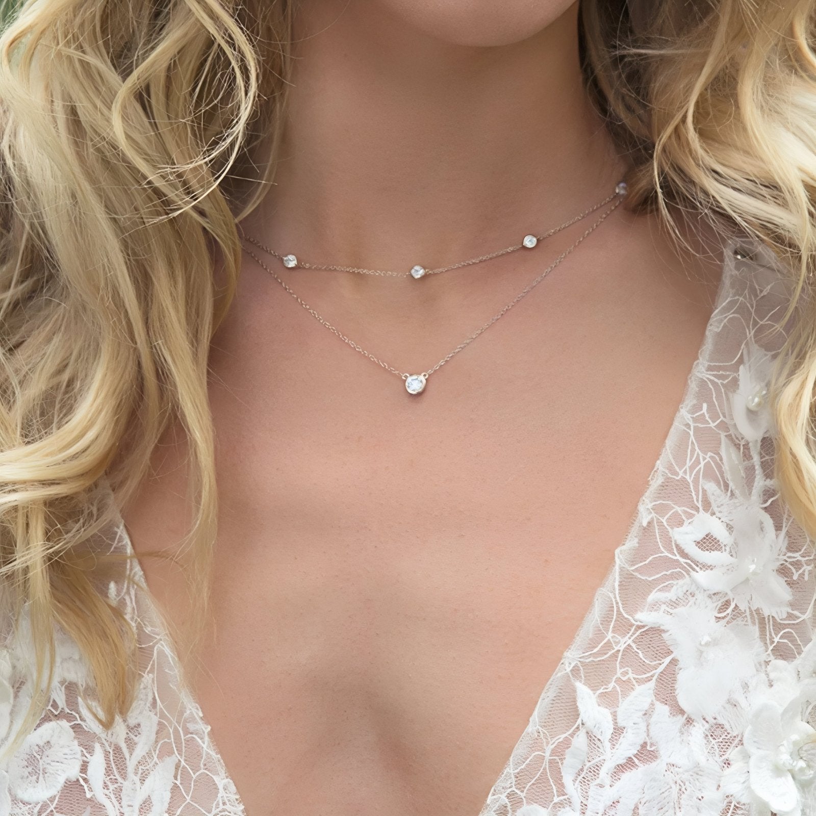 Collier de dos double rang pour femme, avec strass et cristal, en alliage métallique