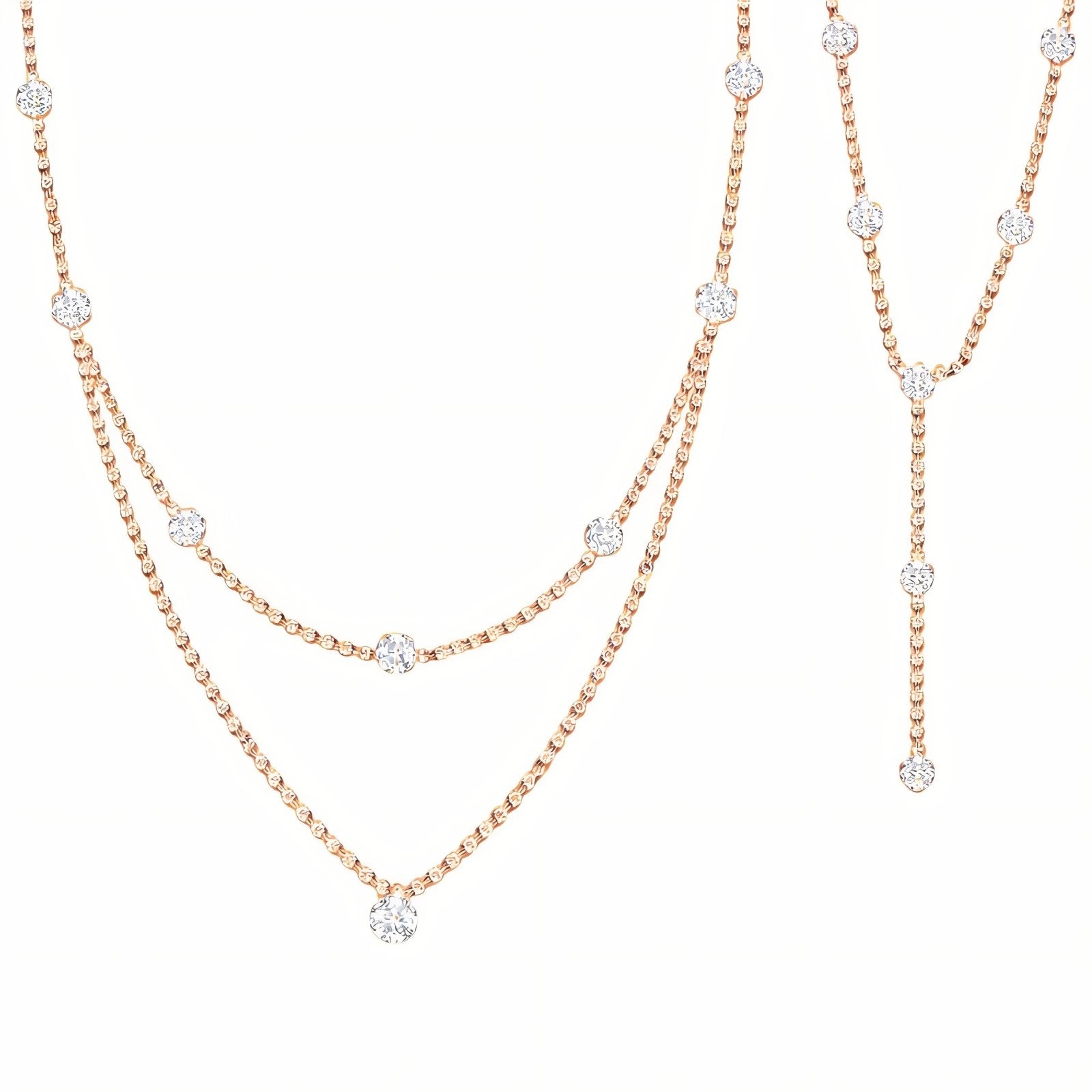 Collier de dos double rang pour femme, avec strass et cristal, en alliage métallique