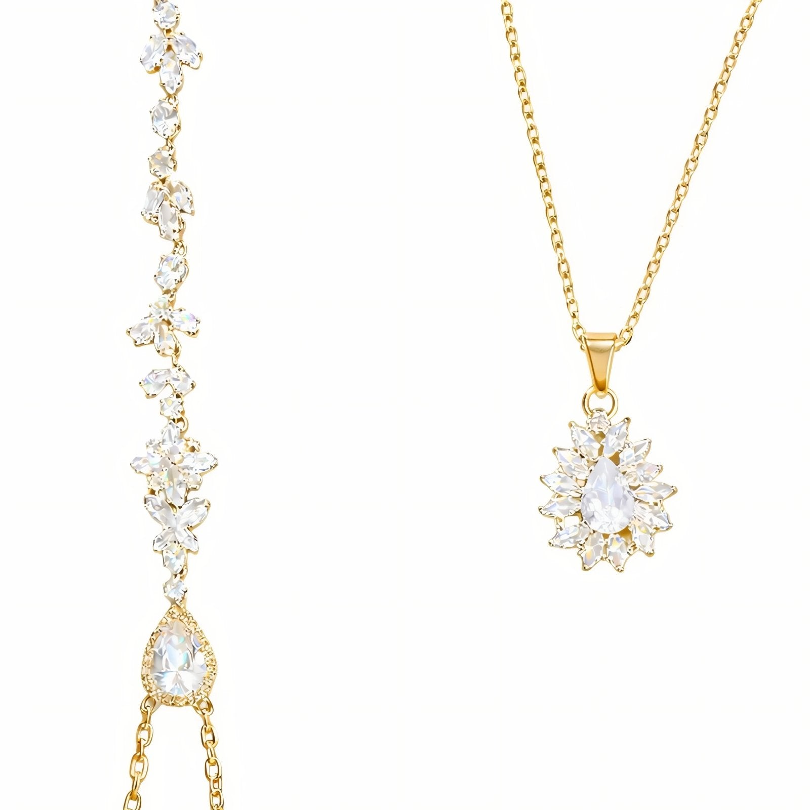 Collier de dos élégant pour femme, motifs floraux sertis de zircon, en alliage métallique