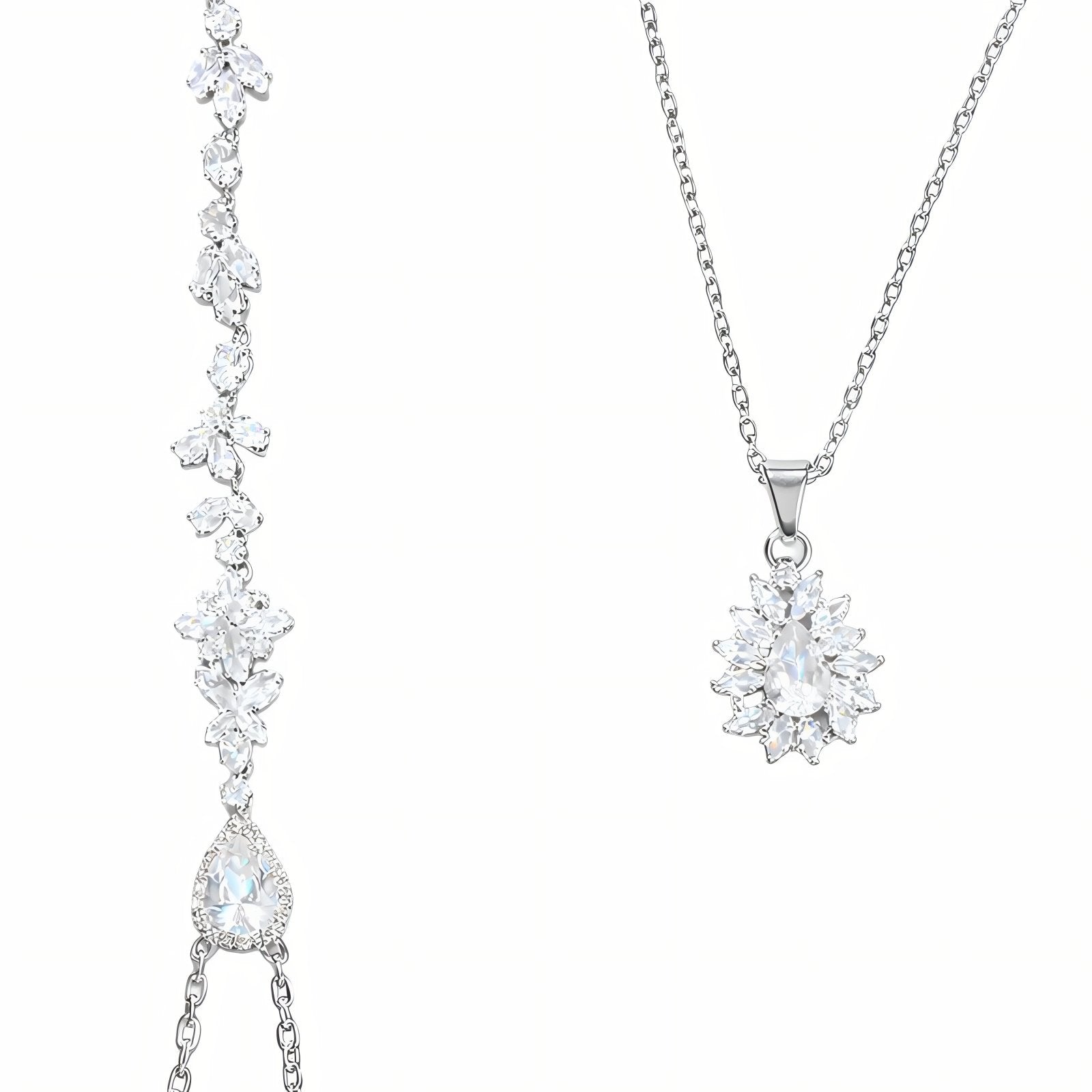 Collier de dos élégant pour femme, motifs floraux sertis de zircon, en alliage métallique