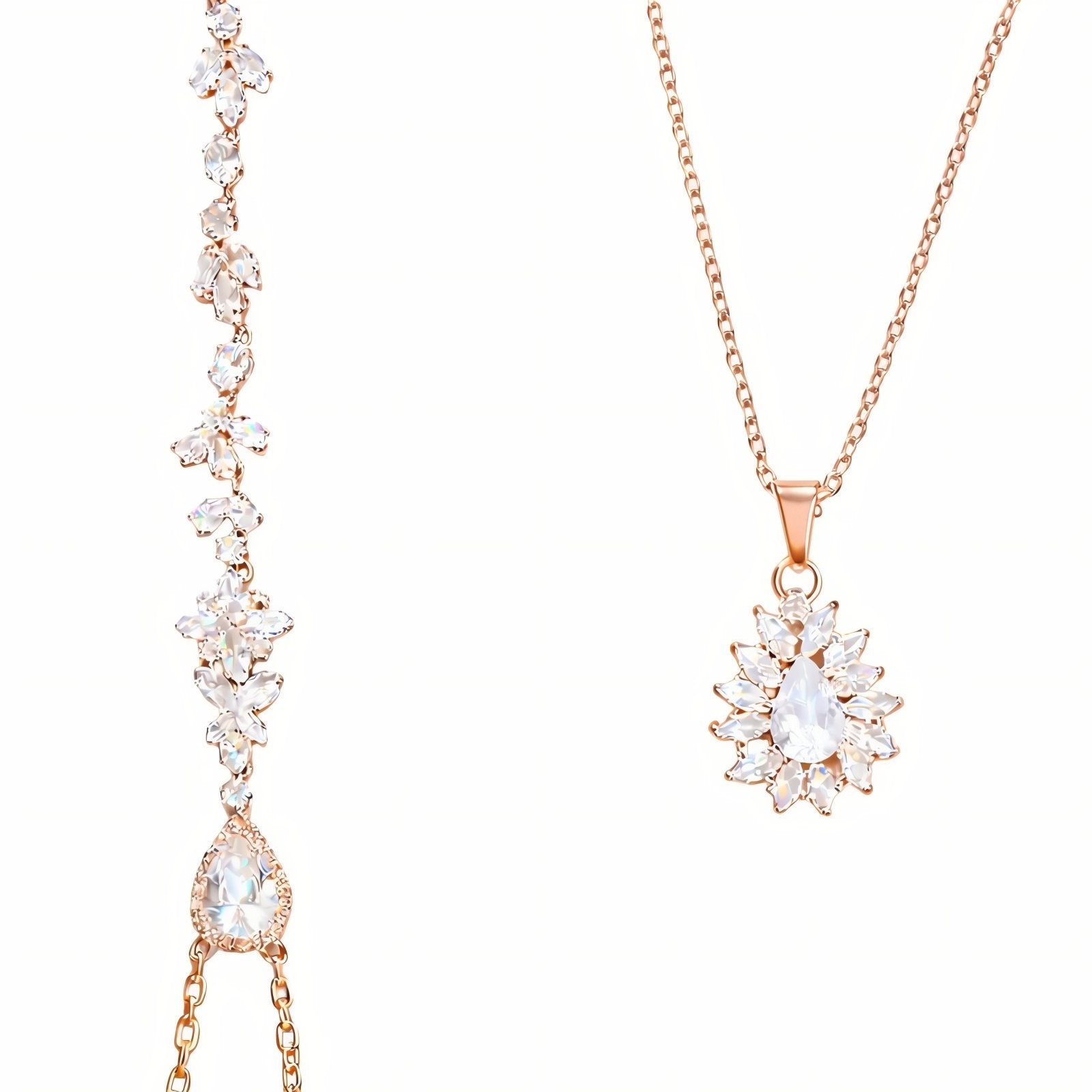 Collier de dos élégant pour femme, motifs floraux sertis de zircon, en alliage métallique