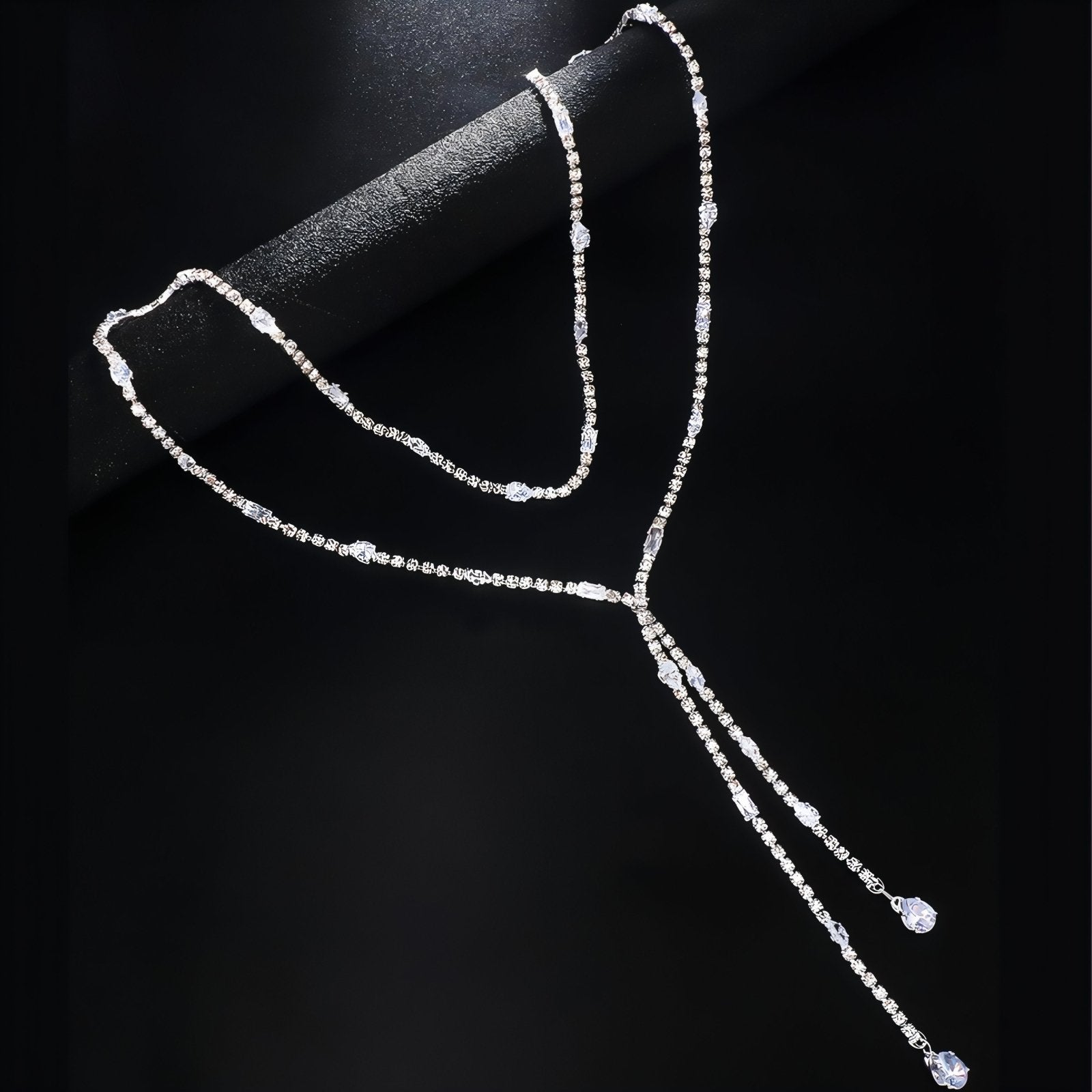 Collier de dos en forme Y pour femme, avec strass scintillants et cristal, en alliage métallique