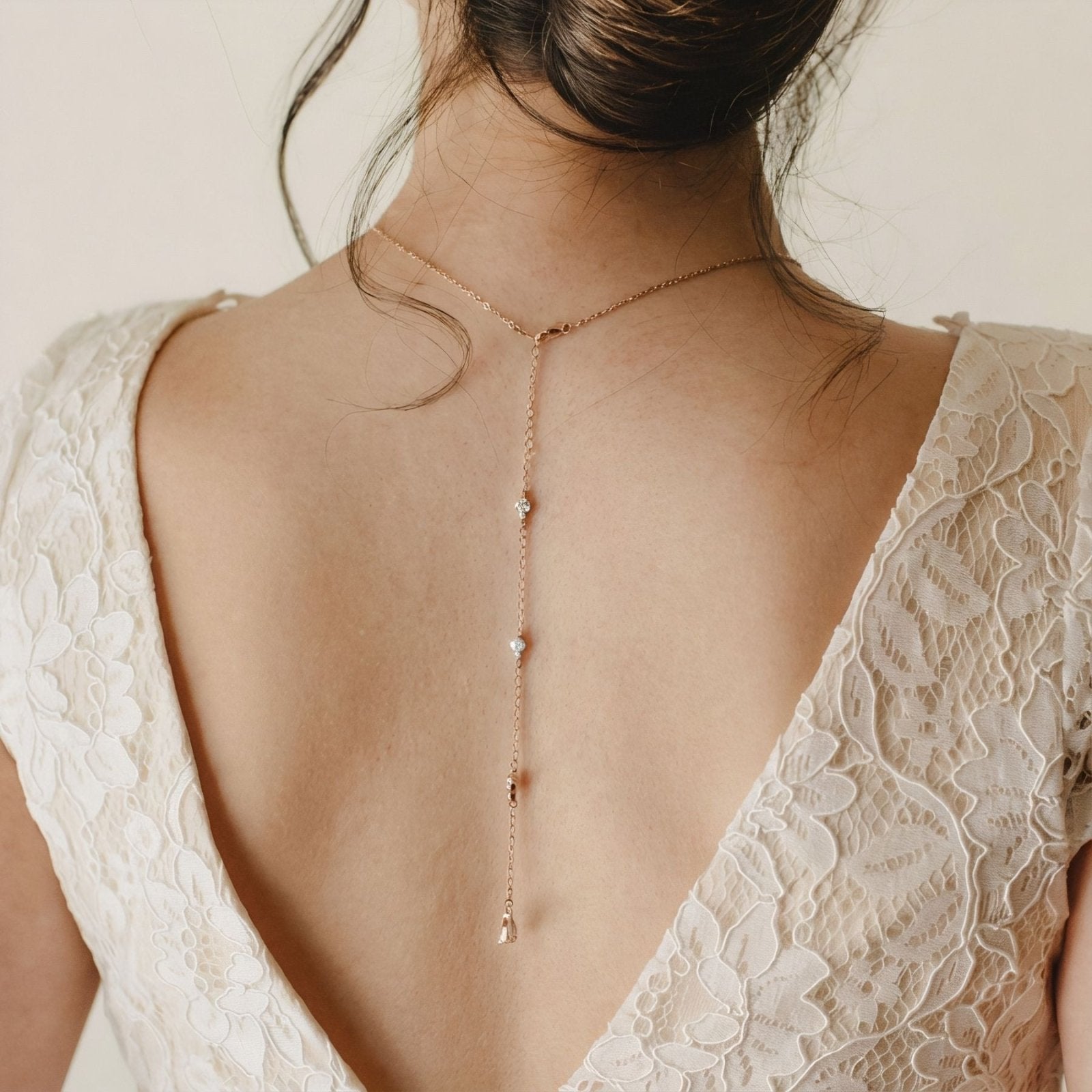 Collier de dos florale pour femme, avec zircon, en alliage métallique