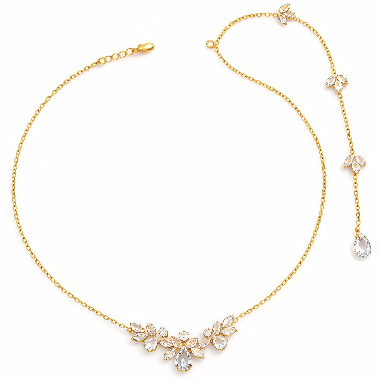 Collier de dos florale pour femme, avec zircon, en alliage métallique